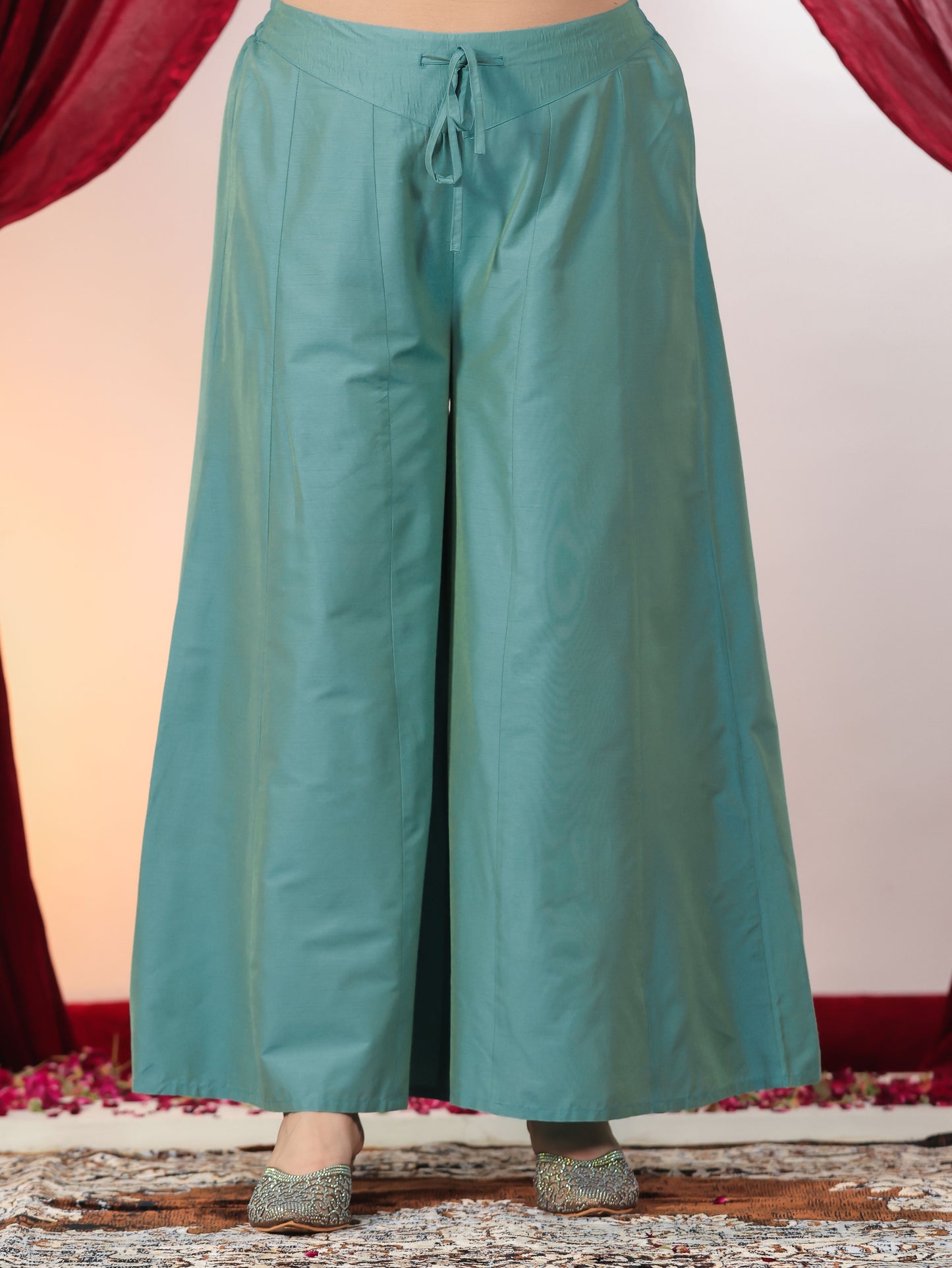 Chanderi Gold foil High Low Turquoise Kurta