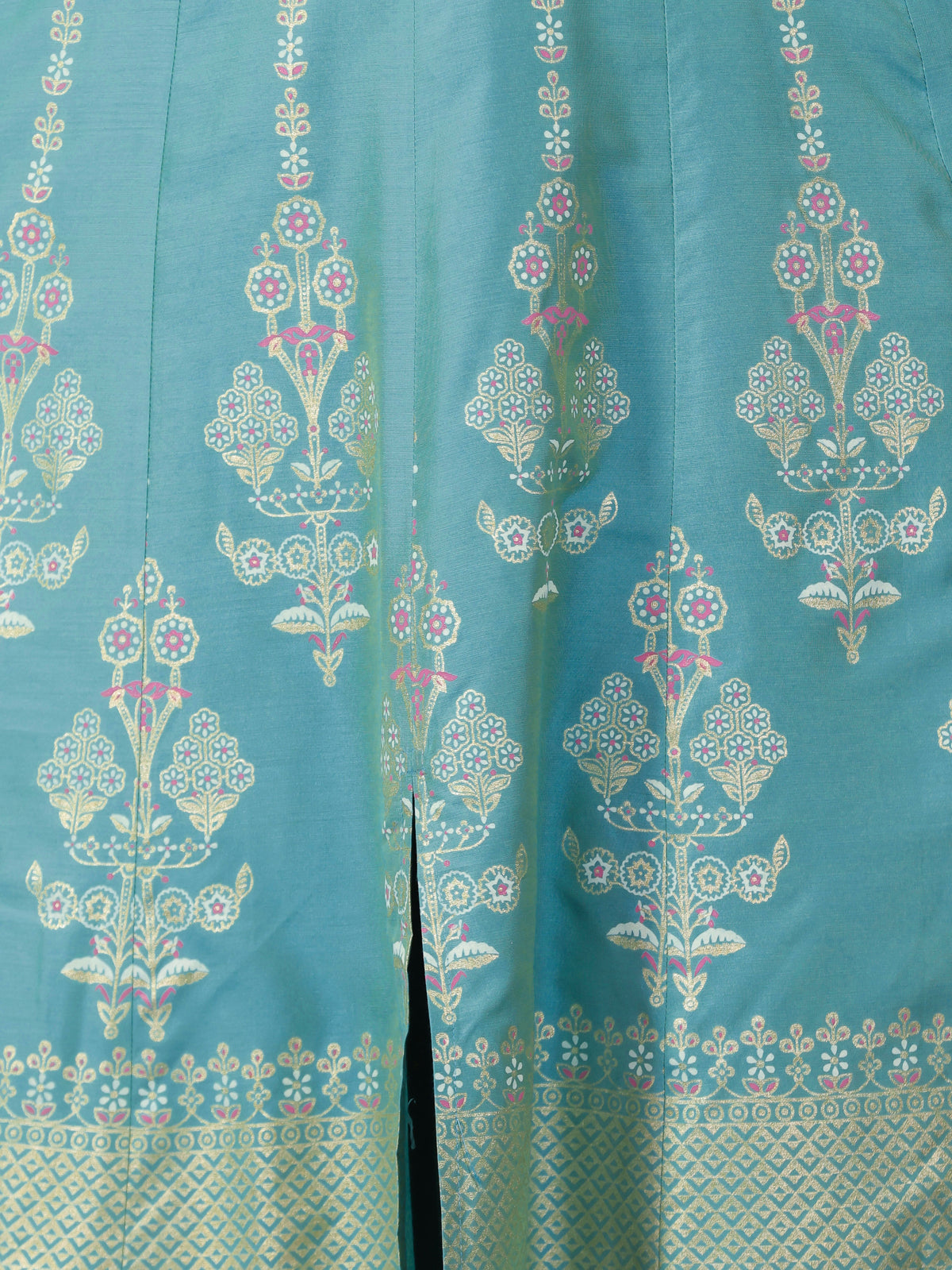 Chanderi Gold foil High Low Turquoise Kurta