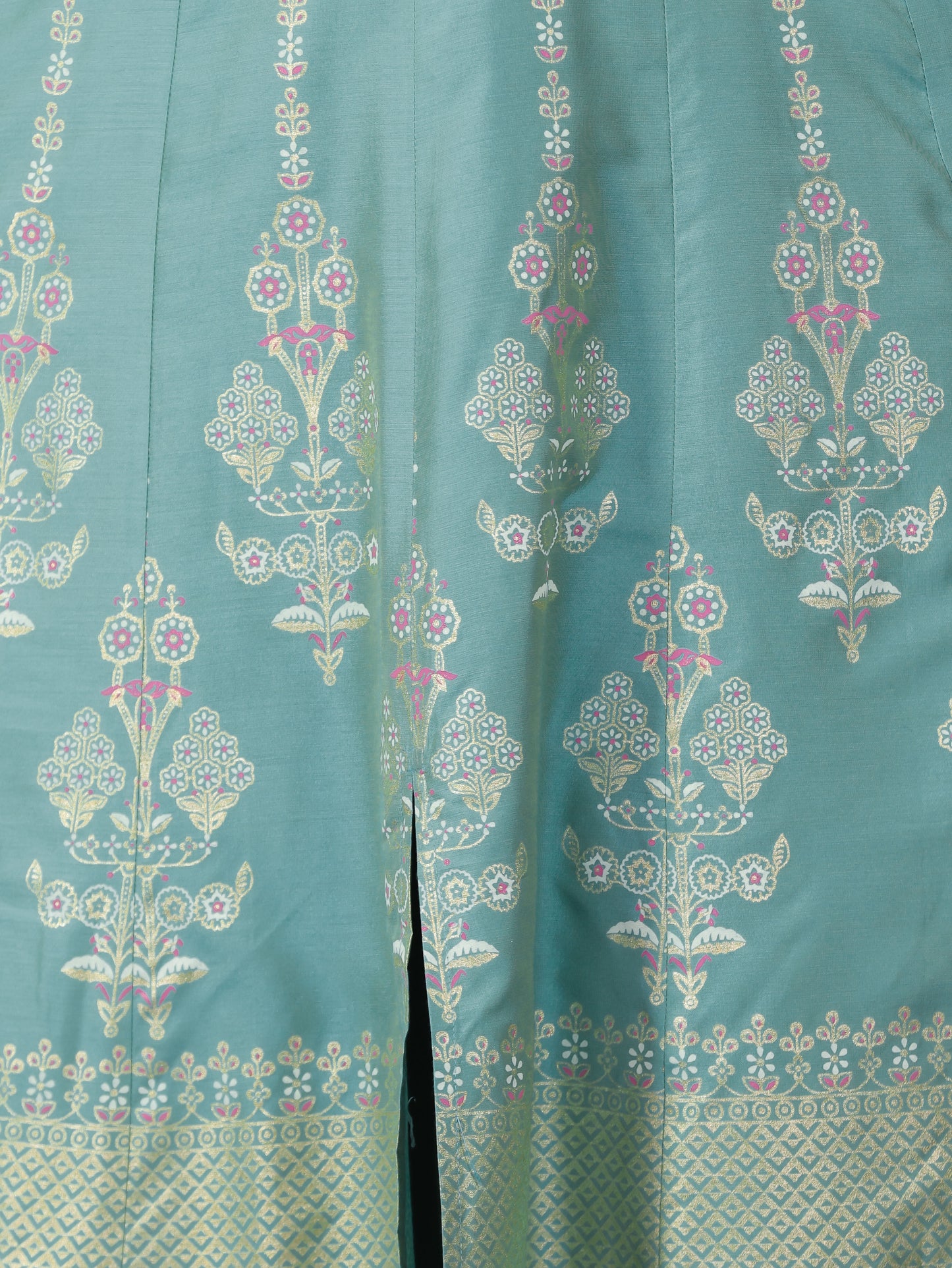 Chanderi Gold foil High Low Turquoise Kurta
