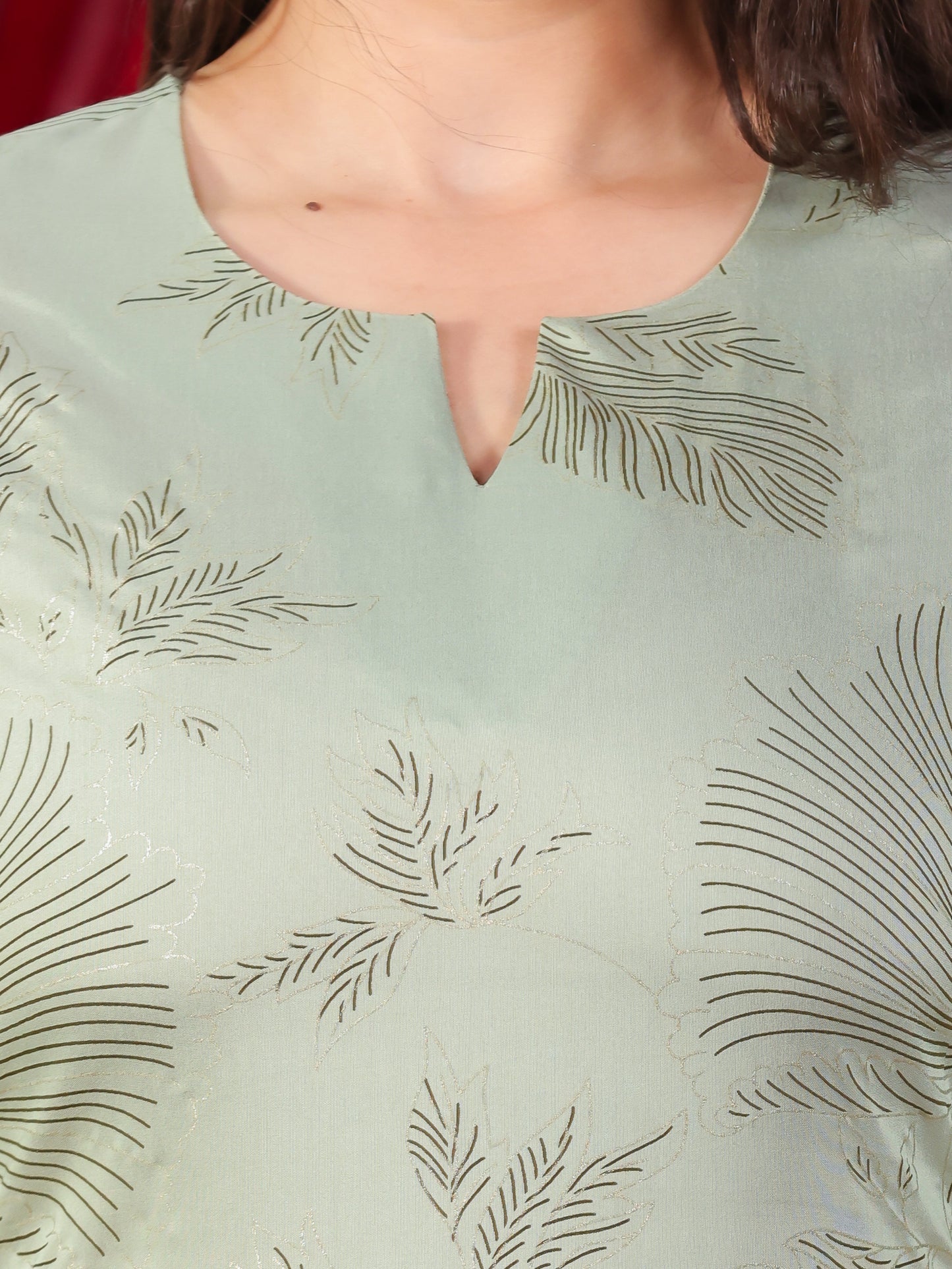 Poly Chanderi Gold foil A-line Mint Green Kurta