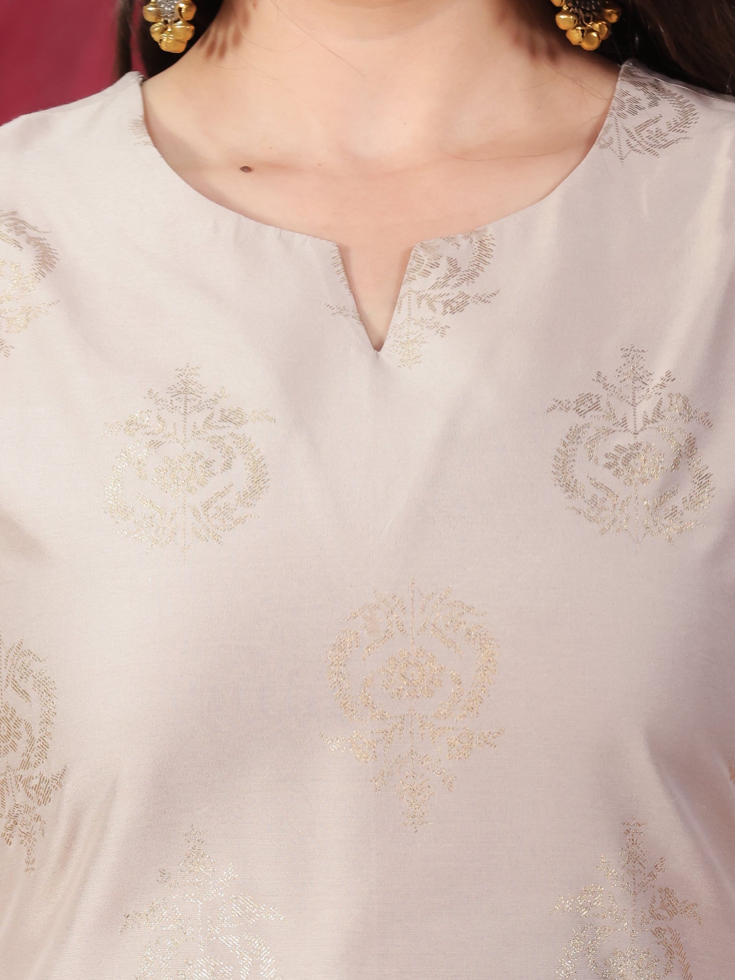 Chanderi Gold foil Straight Beige Kurta