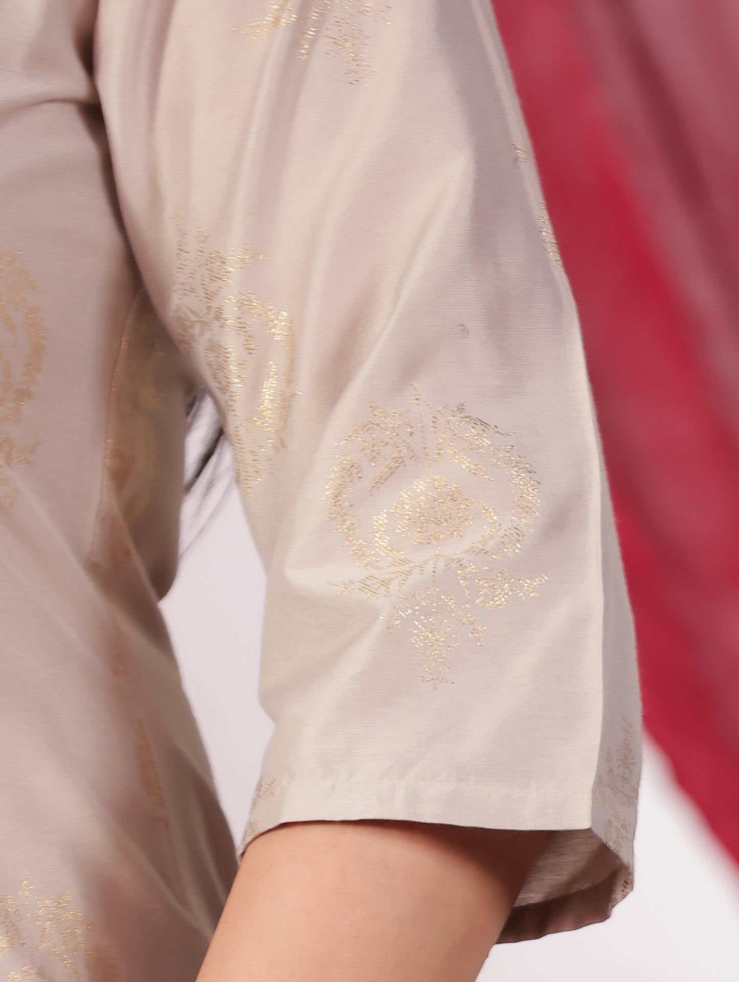 Chanderi Gold foil Straight Beige Kurta