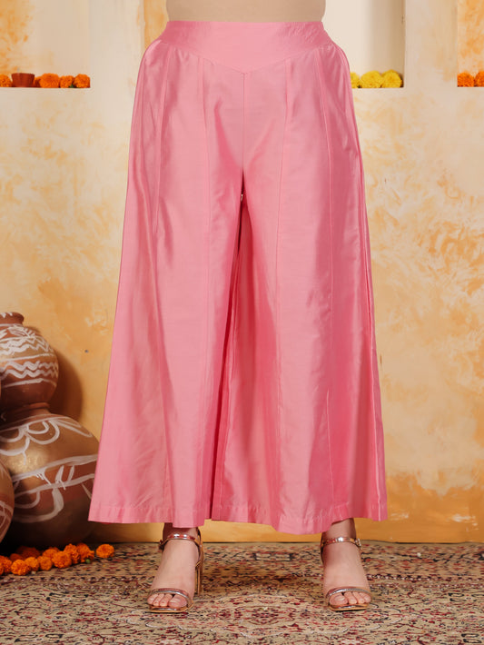 Chanderi Solid Pink Straight Trousers