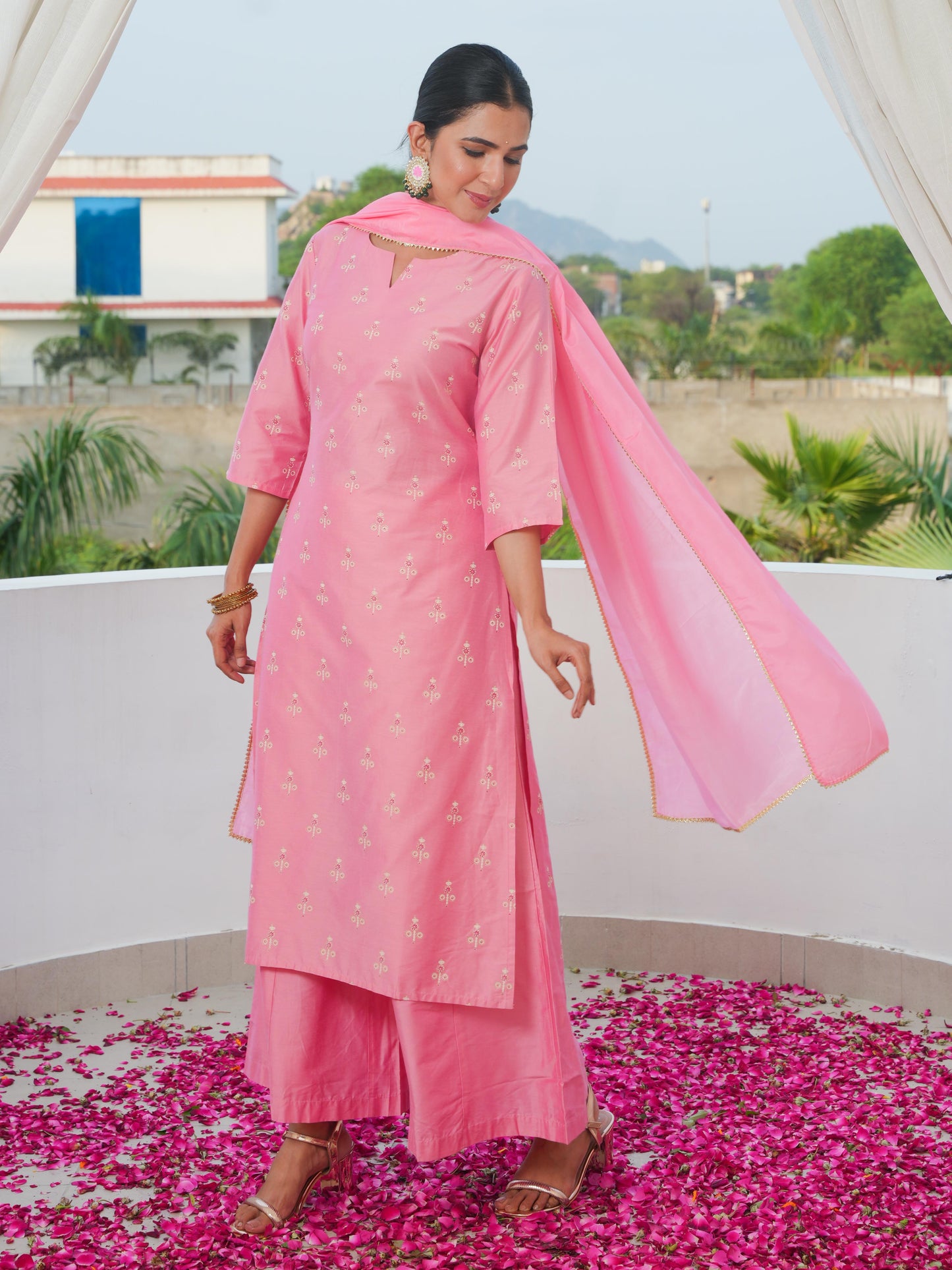 Blended Silk Solid Pink Dupatta