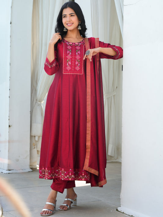 Blended Silk Solid Maroon Dupatta