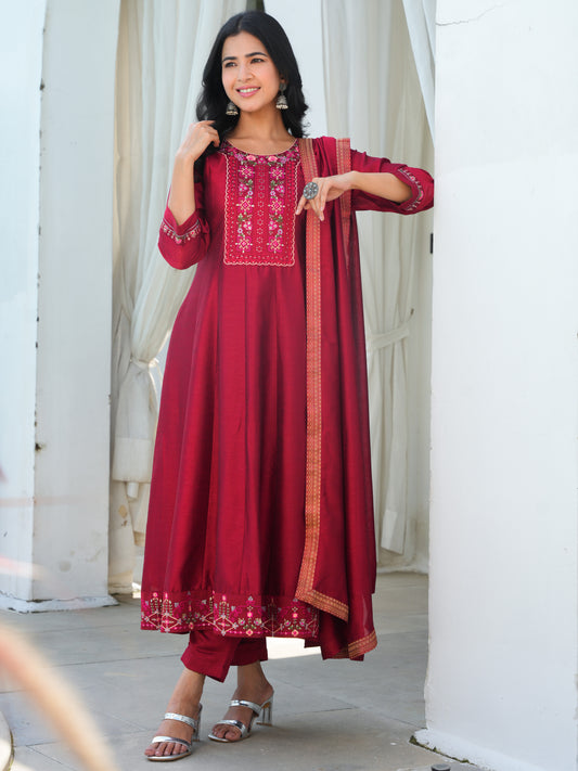Blended Silk Solid Maroon Dupatta