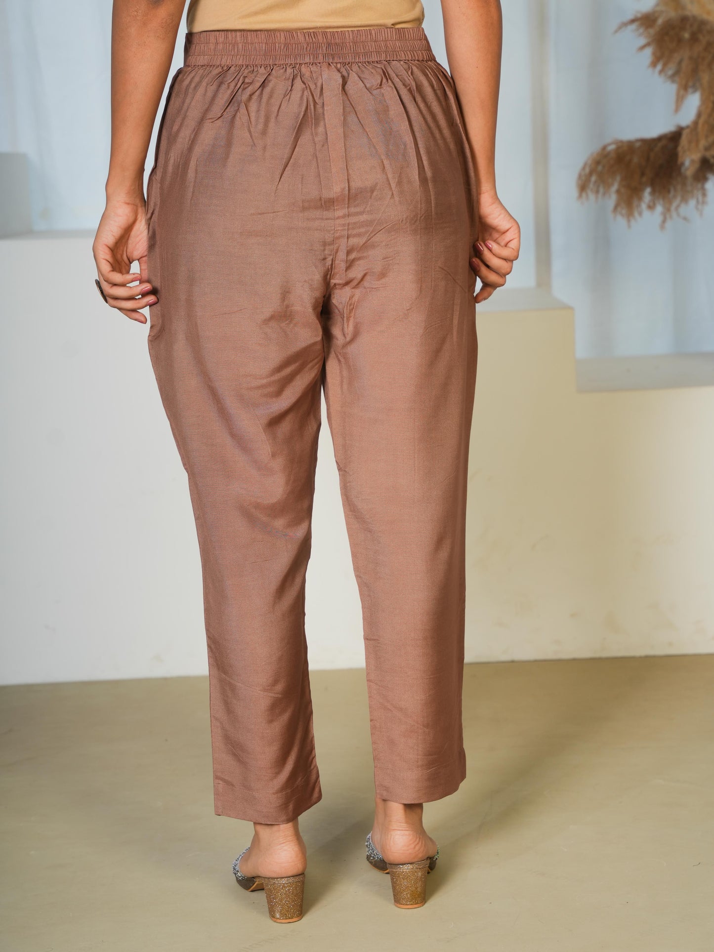 Chanderi Solid Sand Trousers