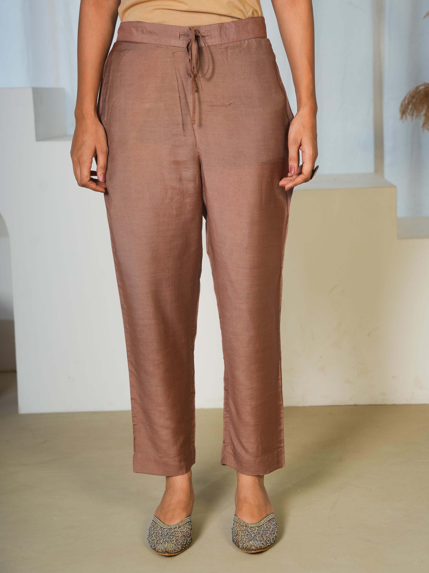 Chanderi Solid Sand Trousers