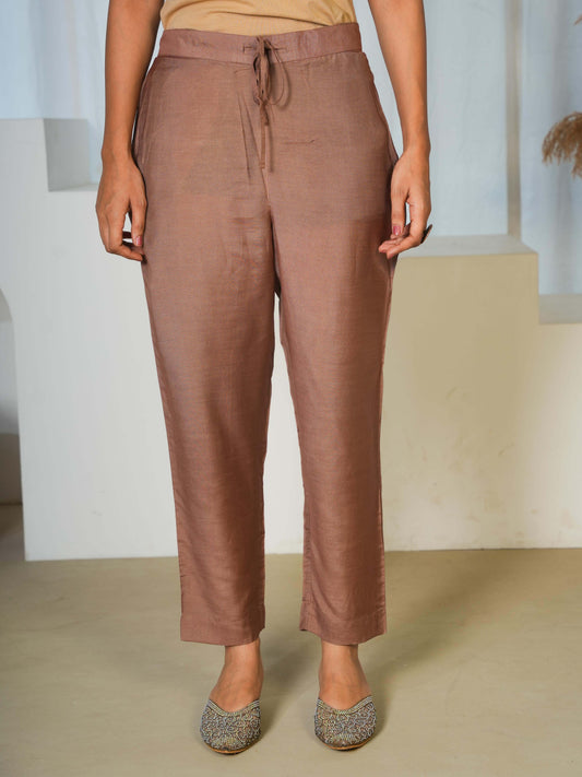 Chanderi Solid Sand Trousers