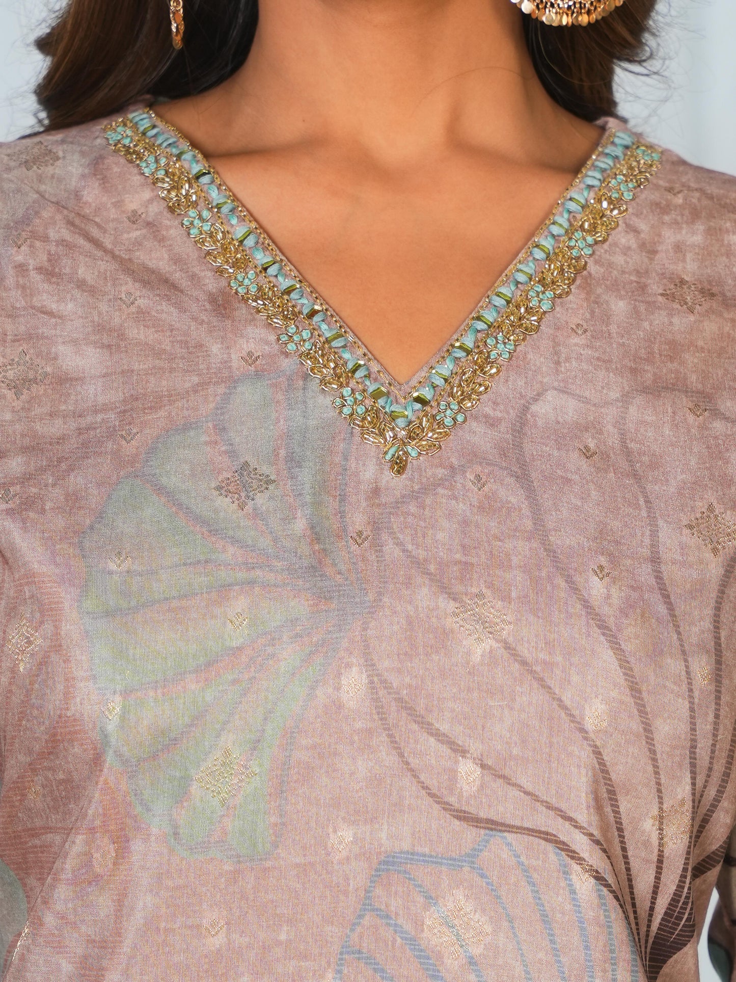 Embroidered Jacquard Abstract Multicoloured Kurta
