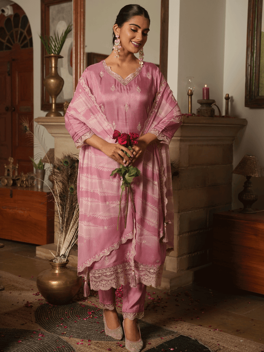Embroidered Chiffon Digital Dusty Pink Dupatta