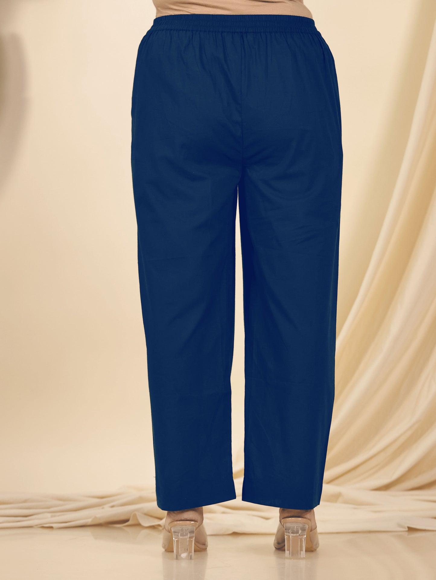 Soft Cotton Solid Blue Straight Trousers