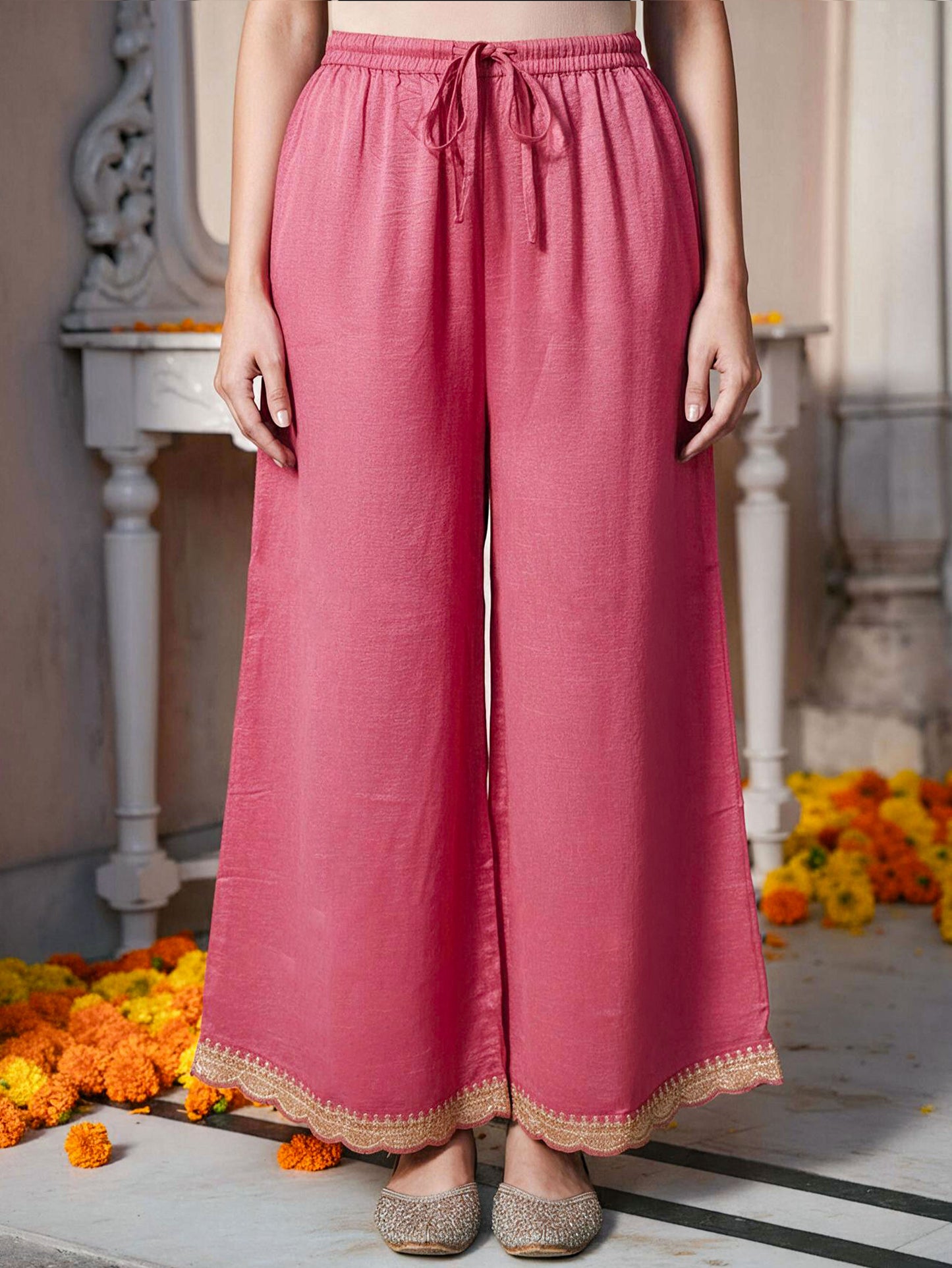 Embroidered Blended Silk Coral Kurta