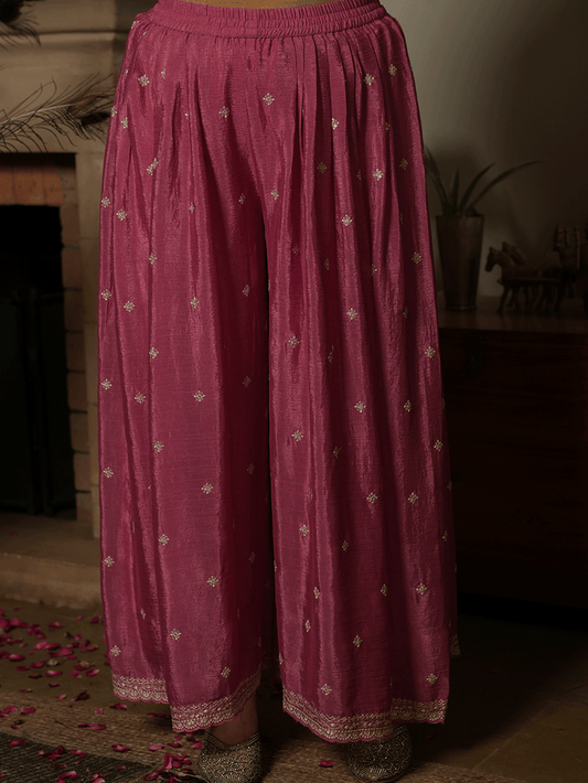 Embroidered Chinon Chiffon Dusty Pink Palazzo