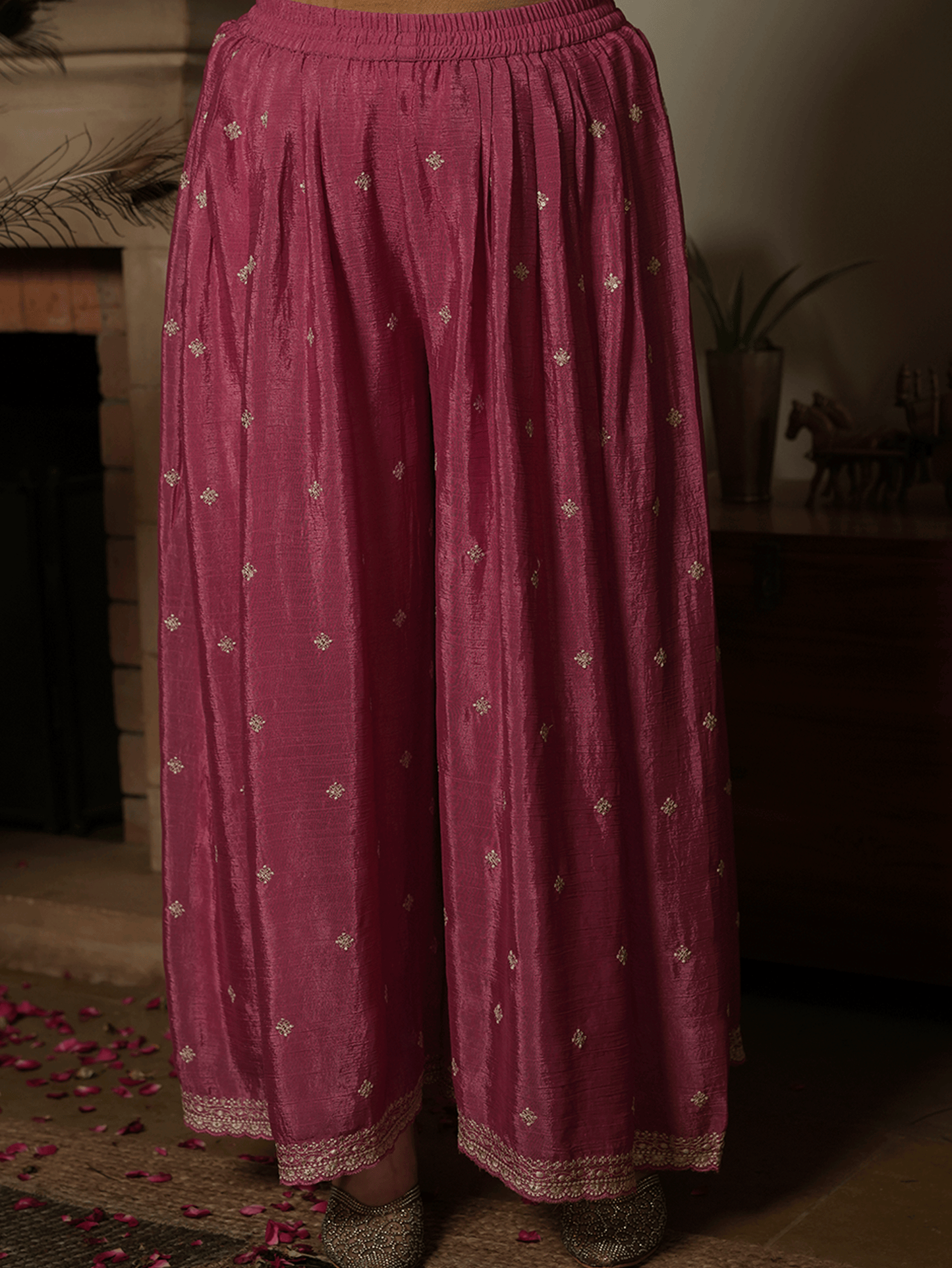 Embroidered Chiffon Dusty Pink Palazzo