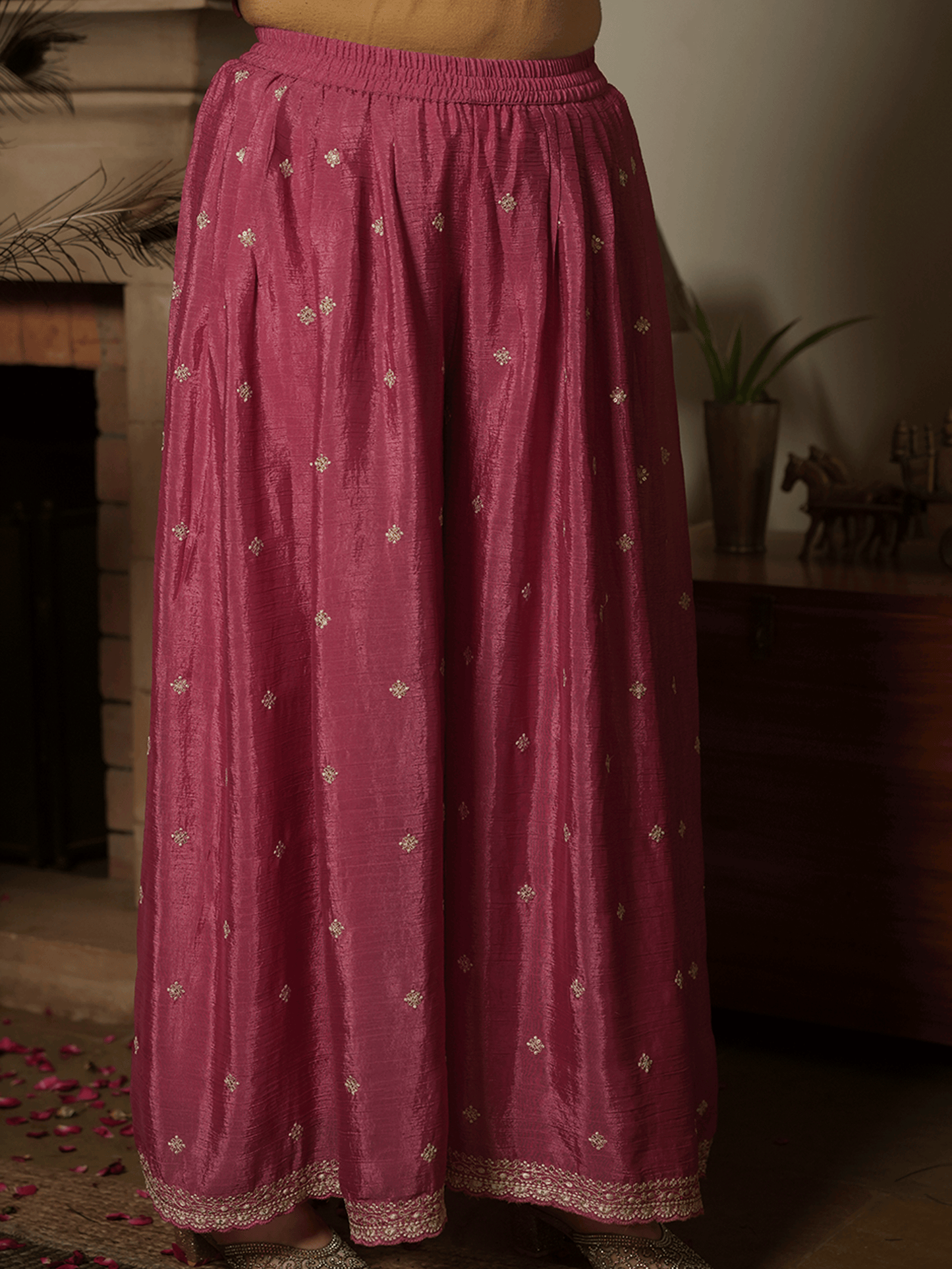 Embroidered Chiffon Dusty Pink Palazzo
