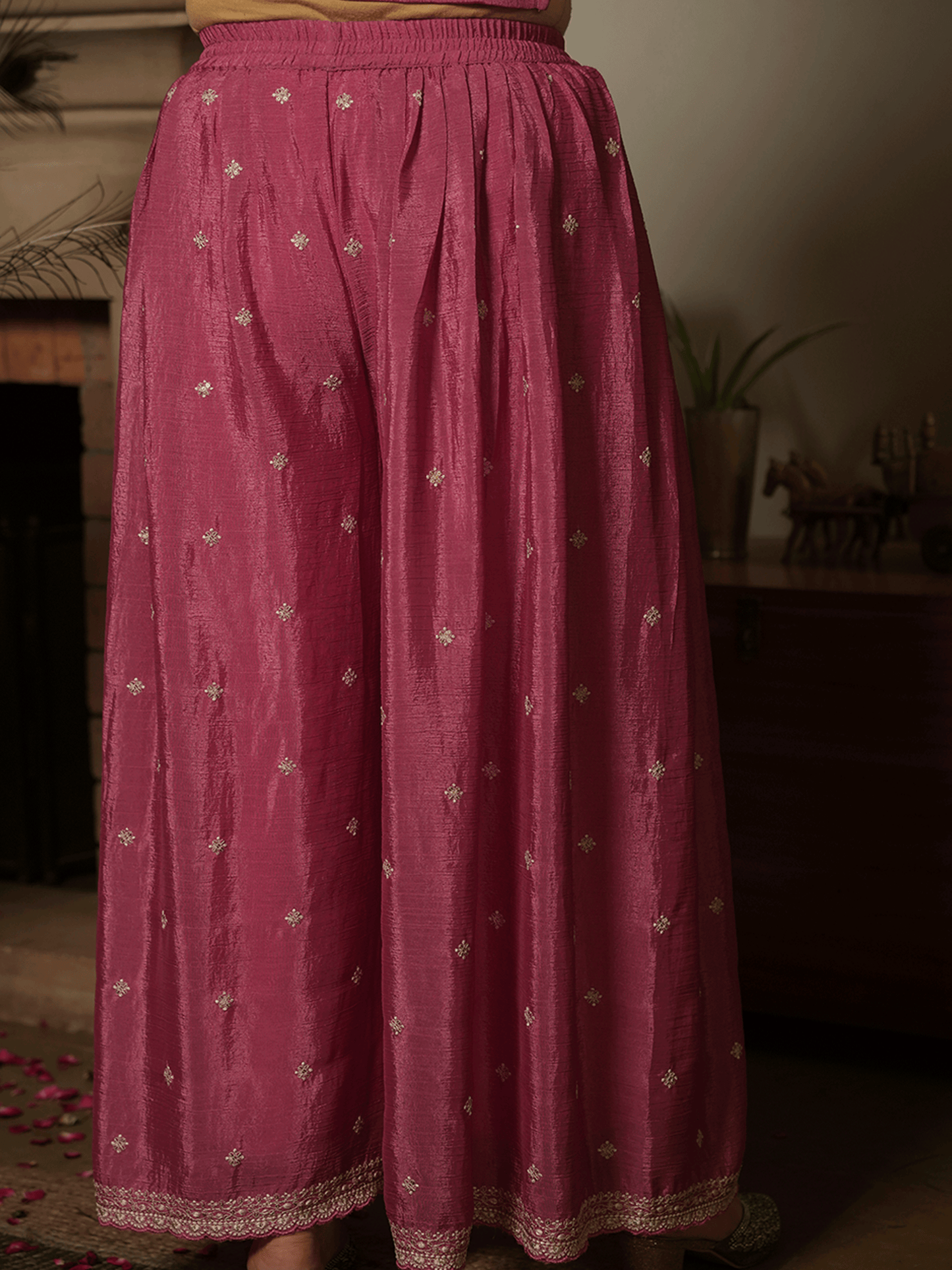 Embroidered Chiffon Dusty Pink Palazzo