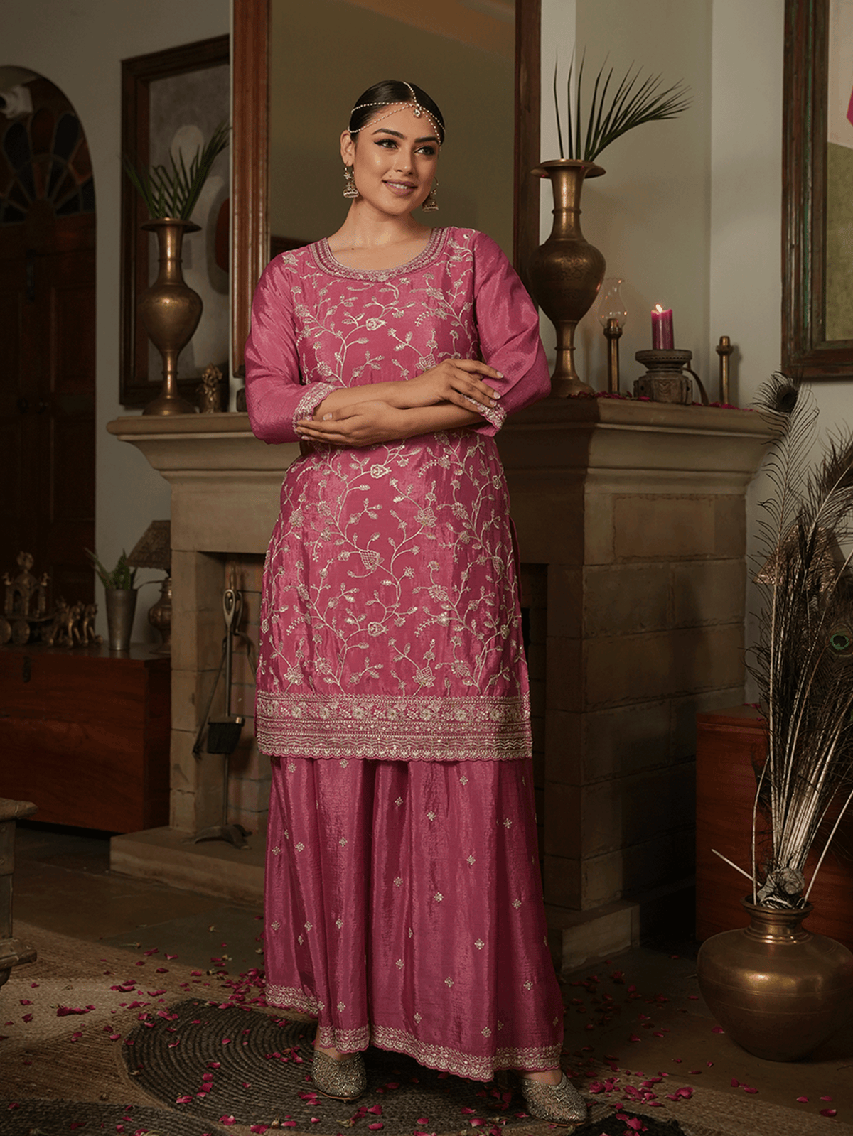 Embroidered Chinon Chiffon Dusty Pink Kurta
