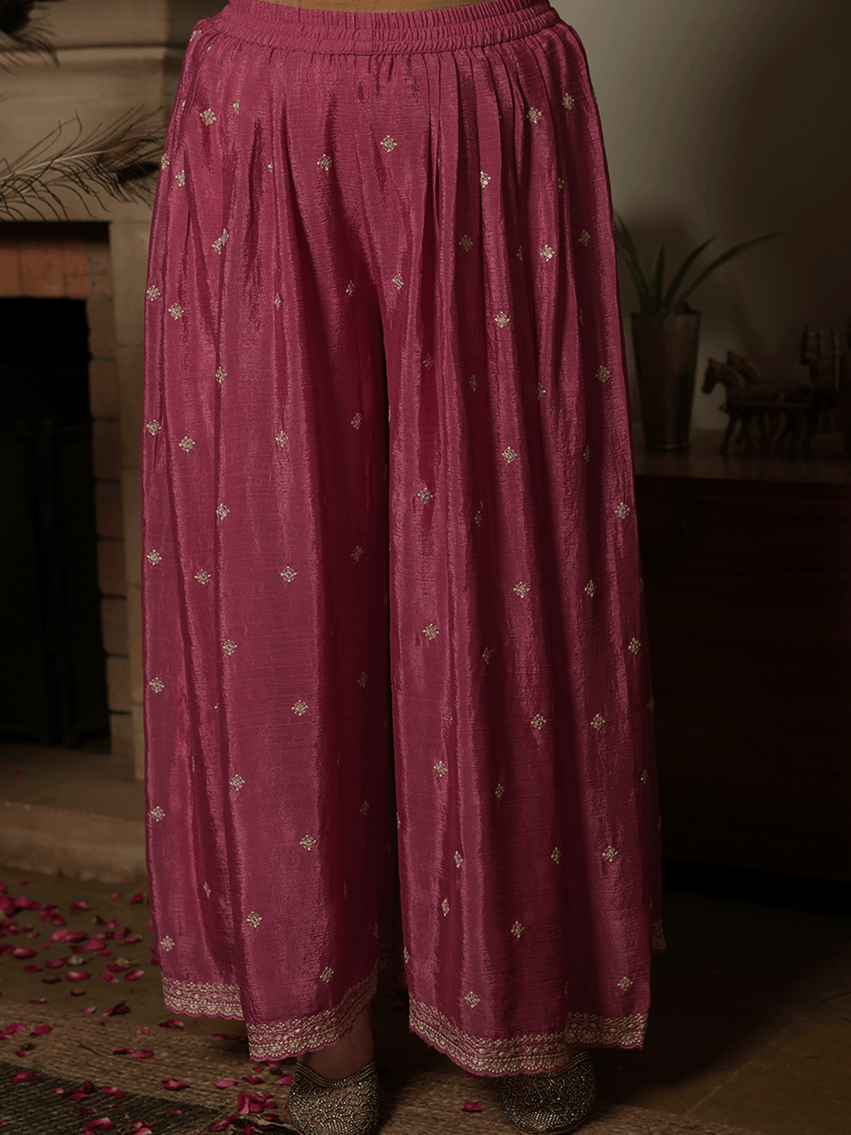 Embroidered Chinon Chiffon Dusty Pink Kurta