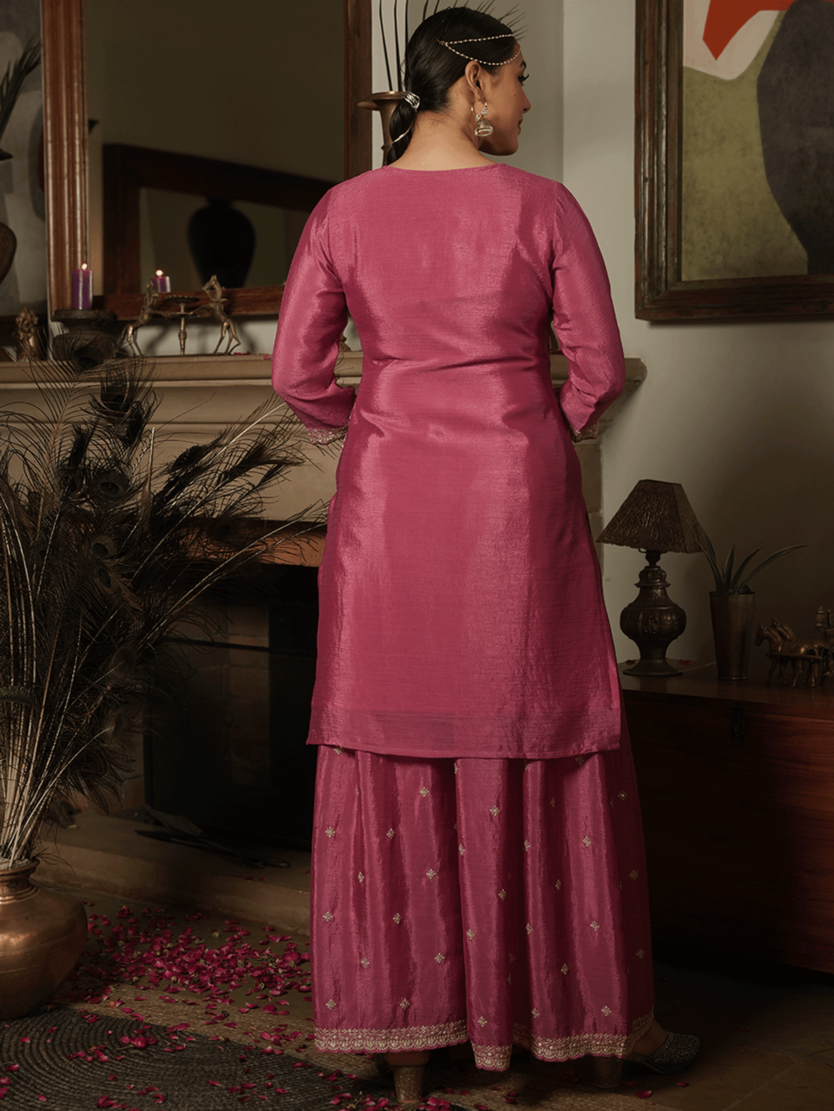Embroidered Chinon Chiffon Dusty Pink Kurta