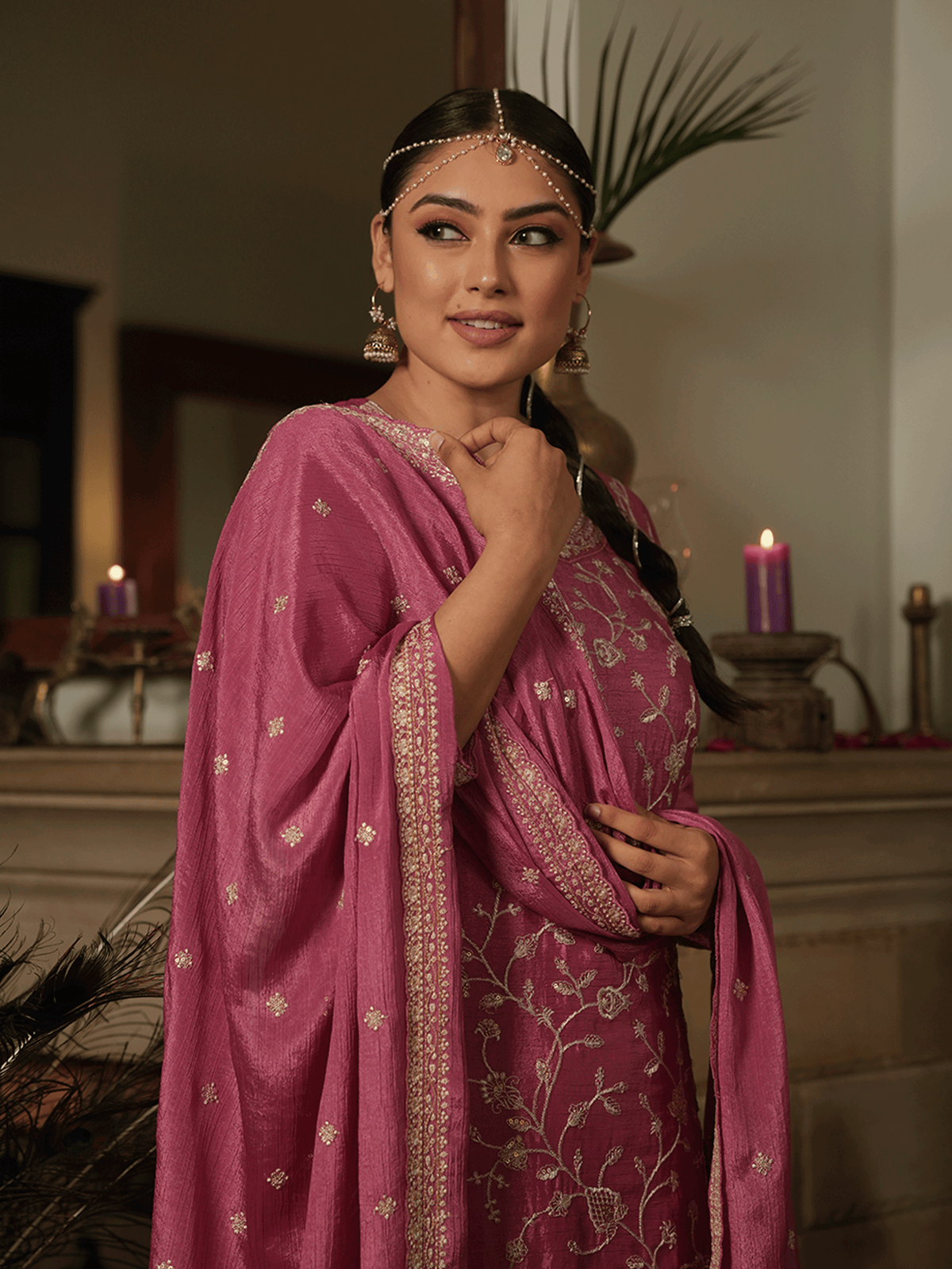 Embroidered Chinon Chiffon Dusty Pink Kurta