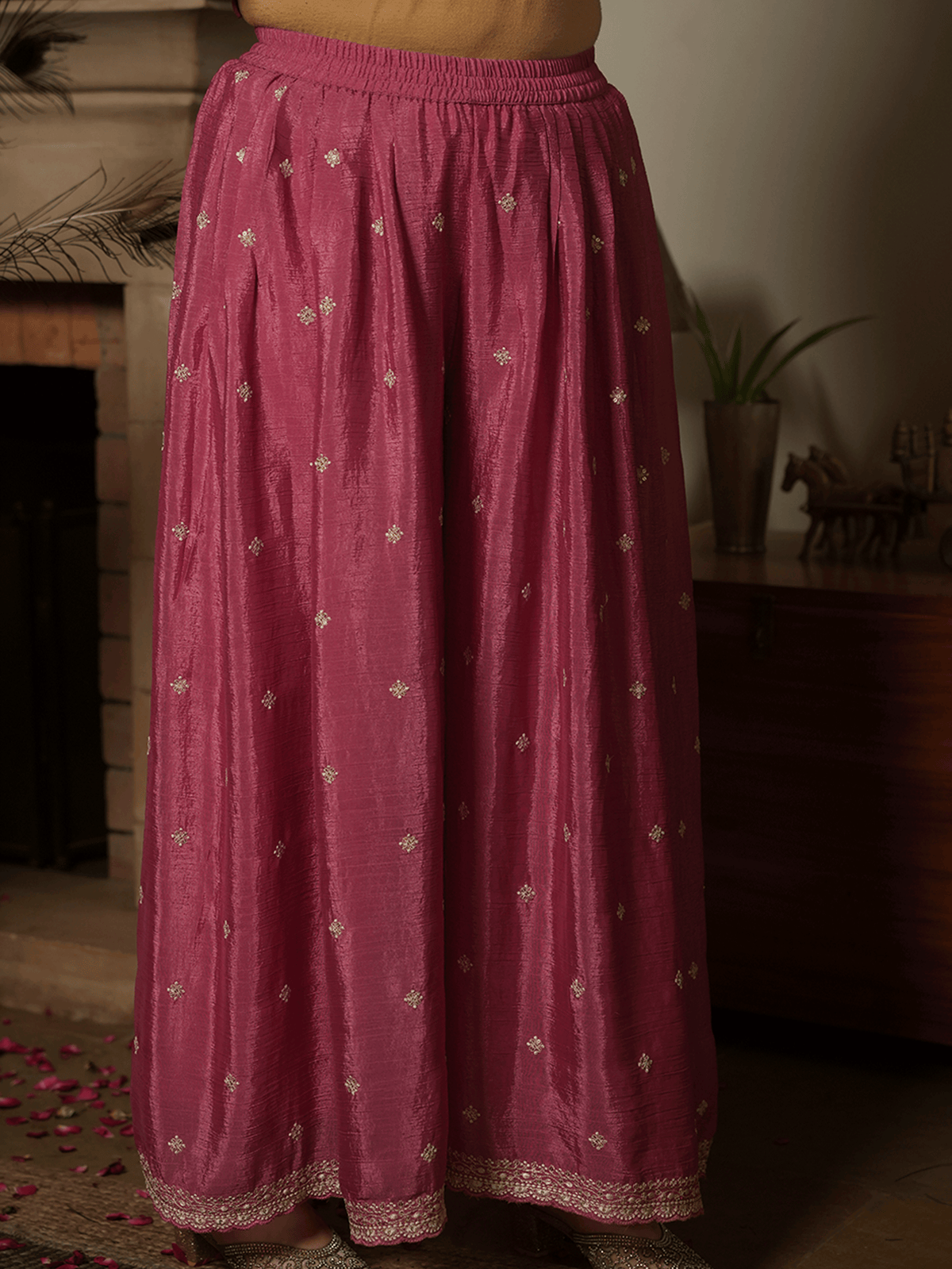 Embroidered Chinon Chiffon Dusty Pink Kurta