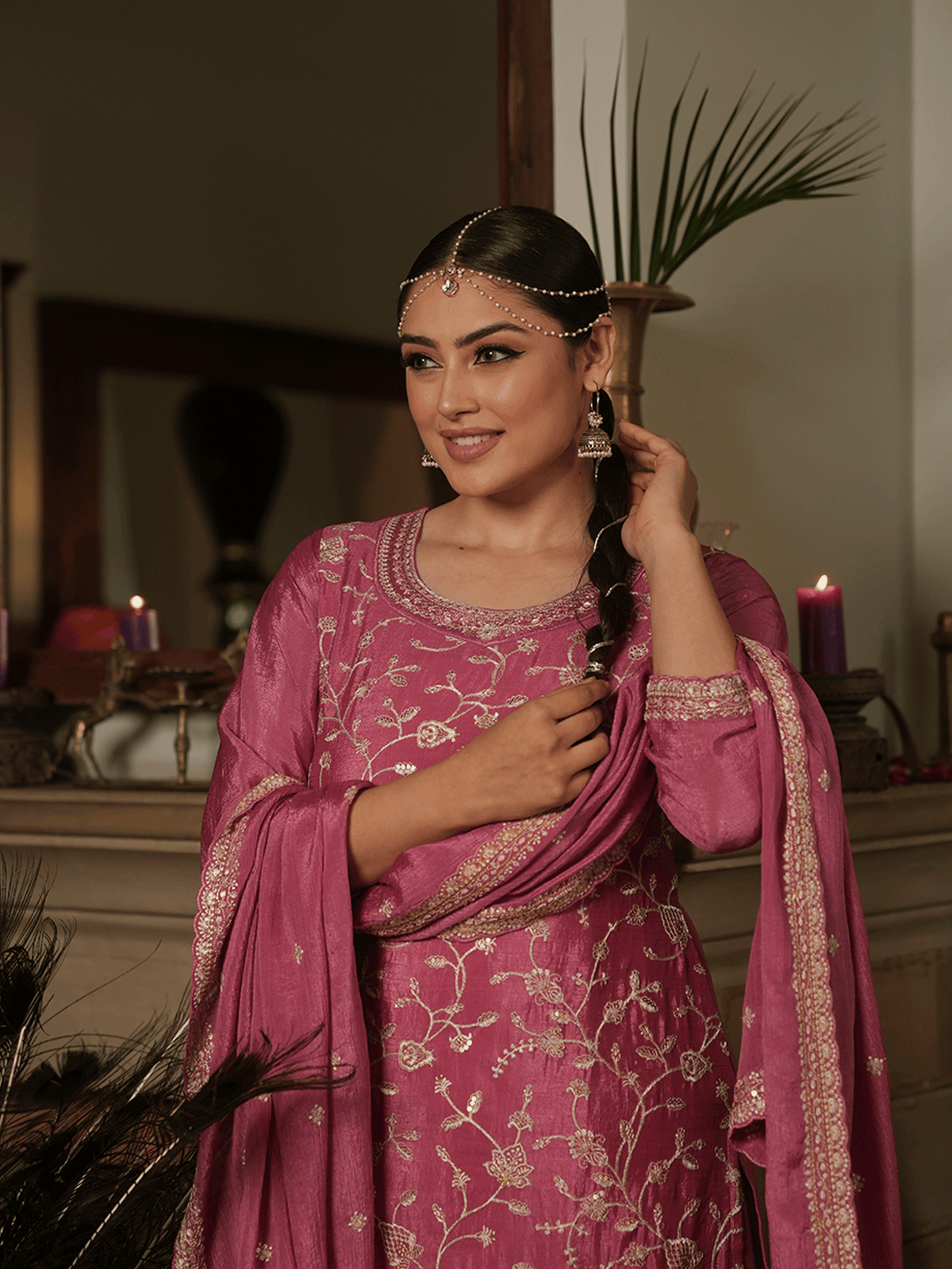 Embroidered Chinon Chiffon Dusty Pink Kurta