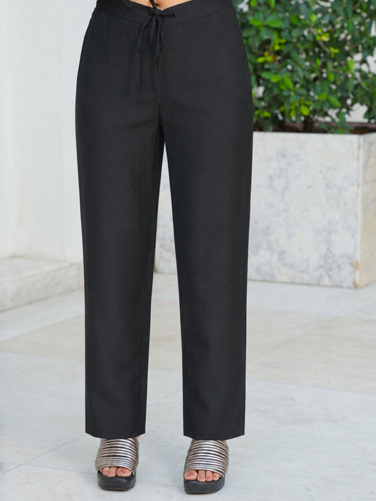 Blended Silk Solid Black Trousers