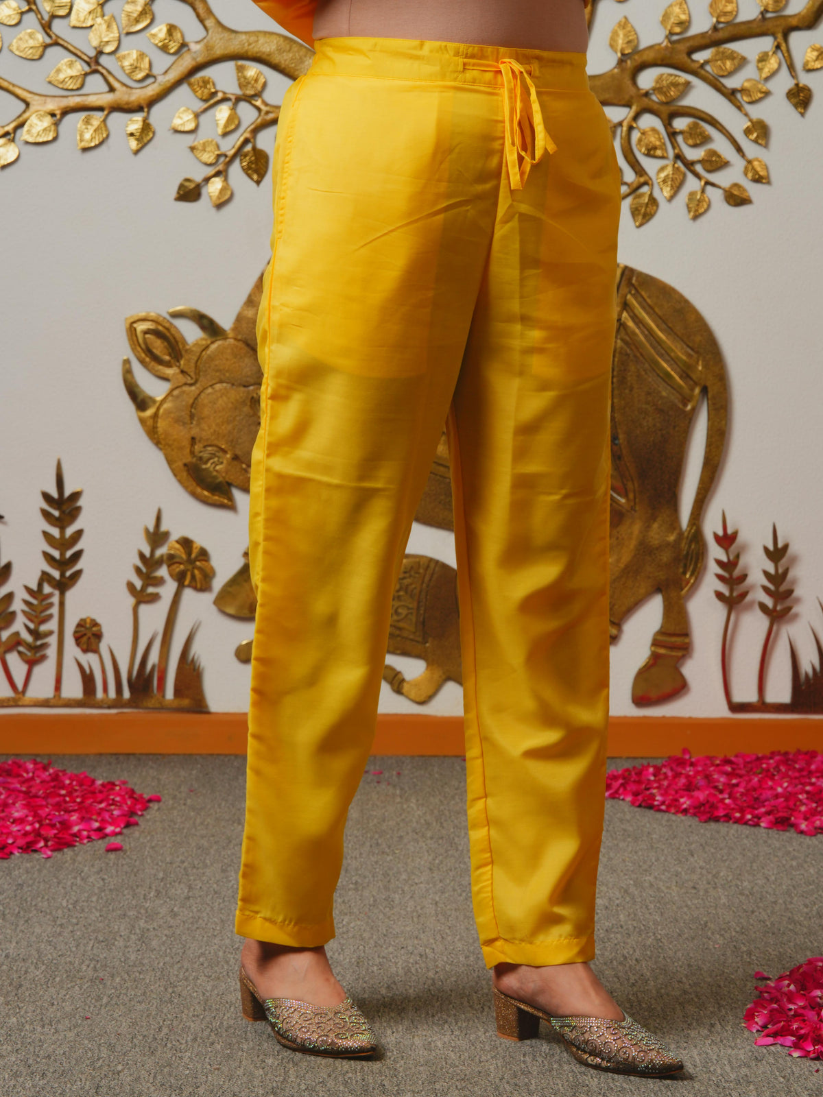 Shantoon Solid Yellow Trousers
