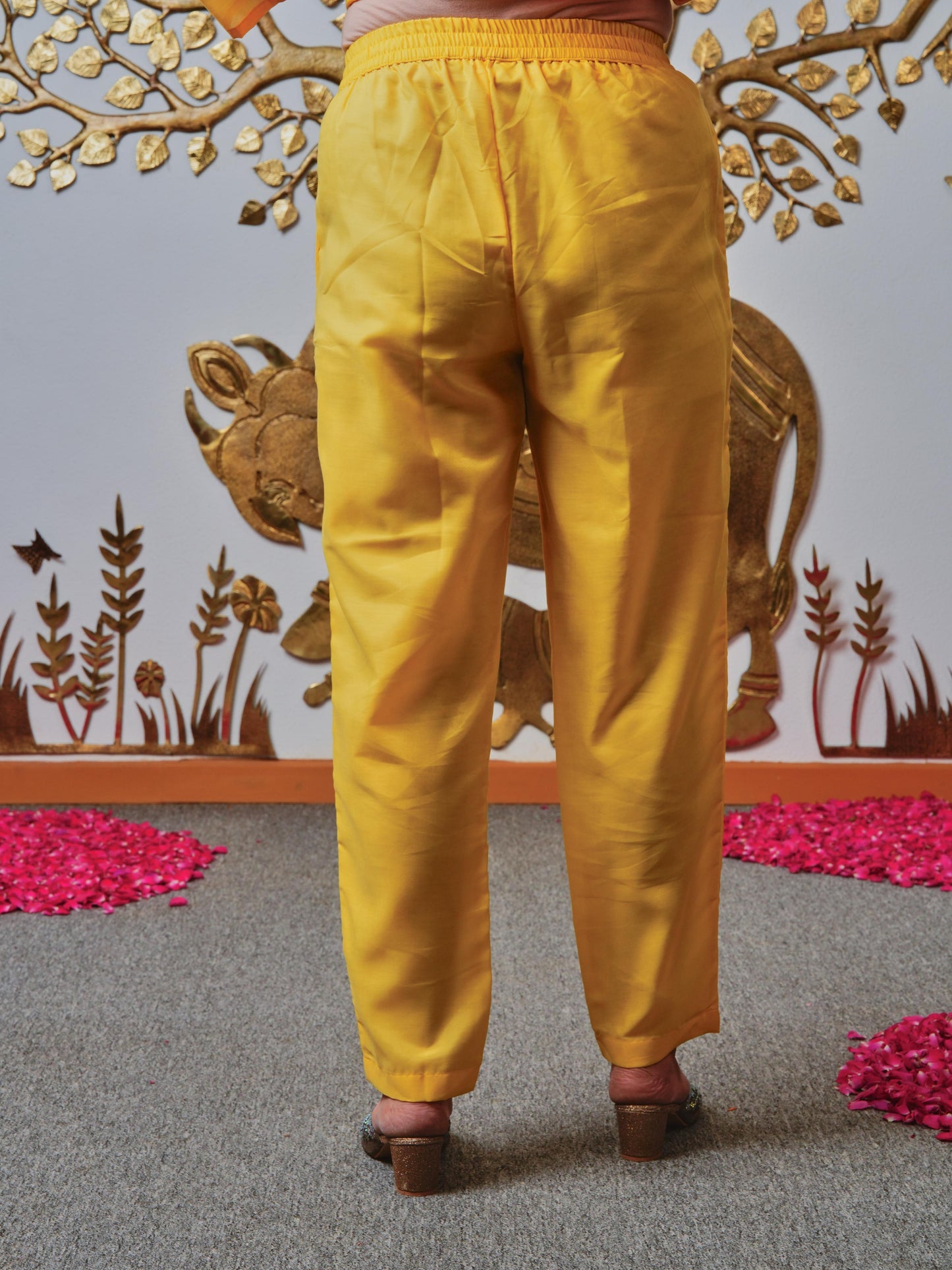 Embroidered Jacquard Solid Yellow Kurta