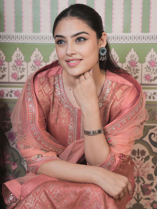Embroidered Solid Peach Dupatta