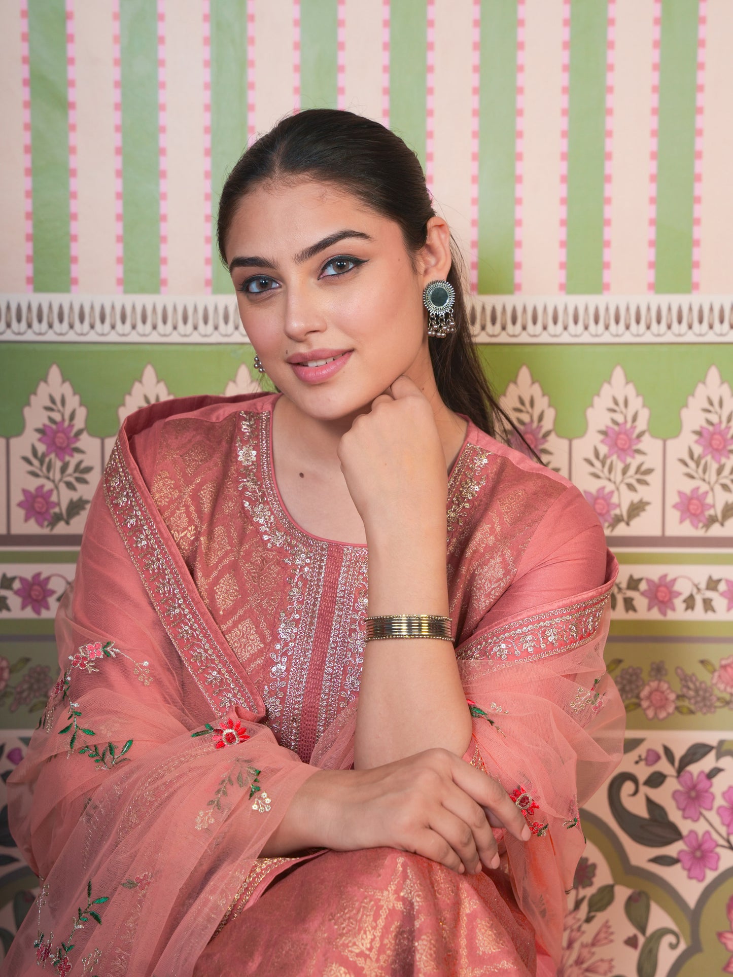 Embroidered Silk Jacquard Solid Peach Straight Kurta