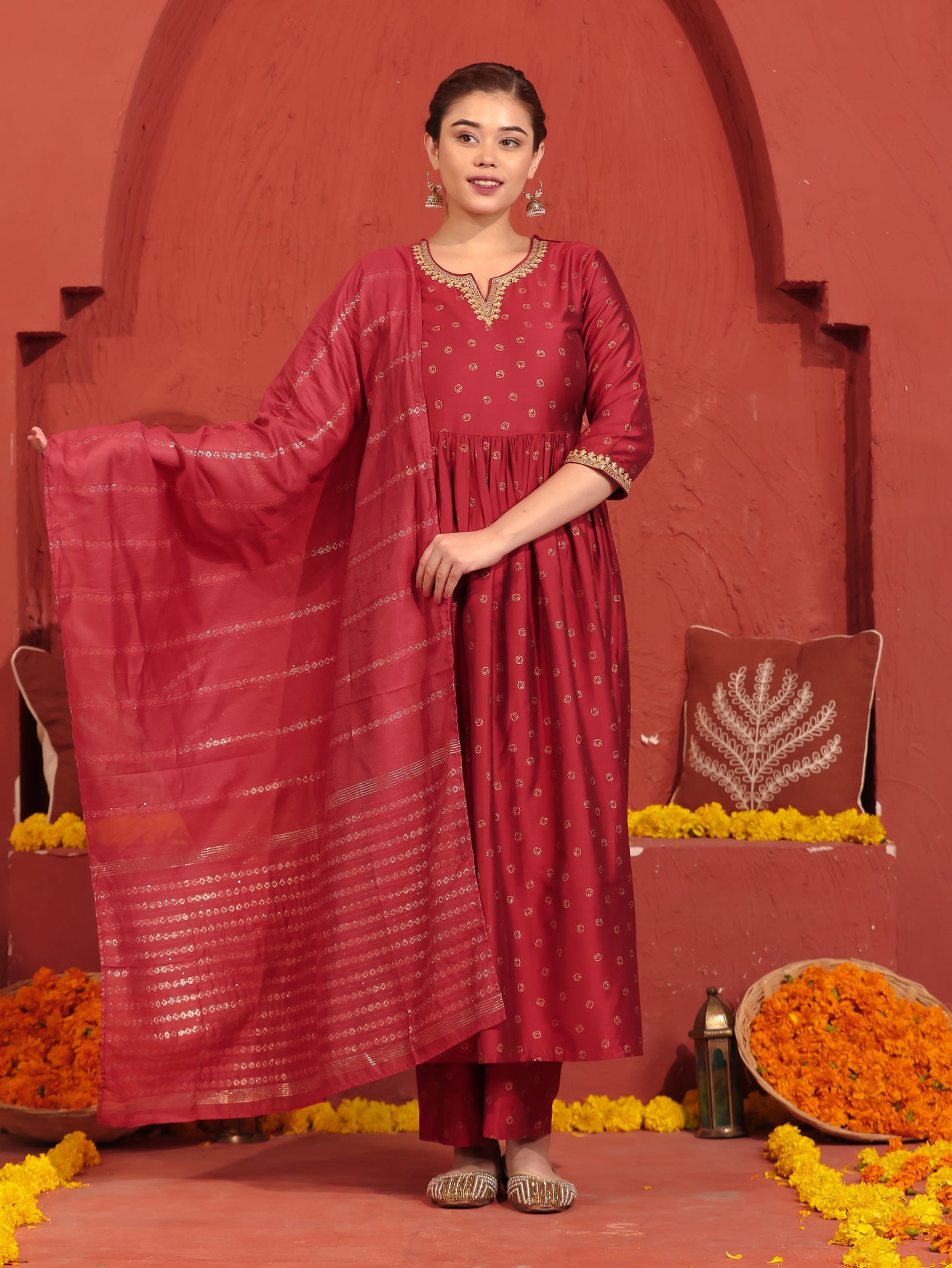 Georgette Solid Red Dupatta