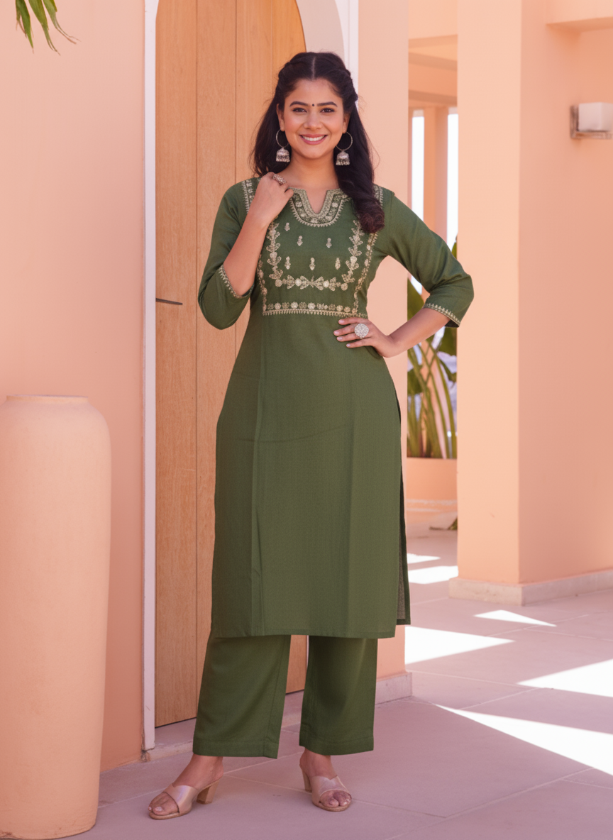 Roman silk Solid Green Trousers