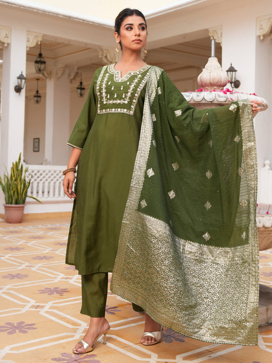 Silk Jacquard Green Dupatta