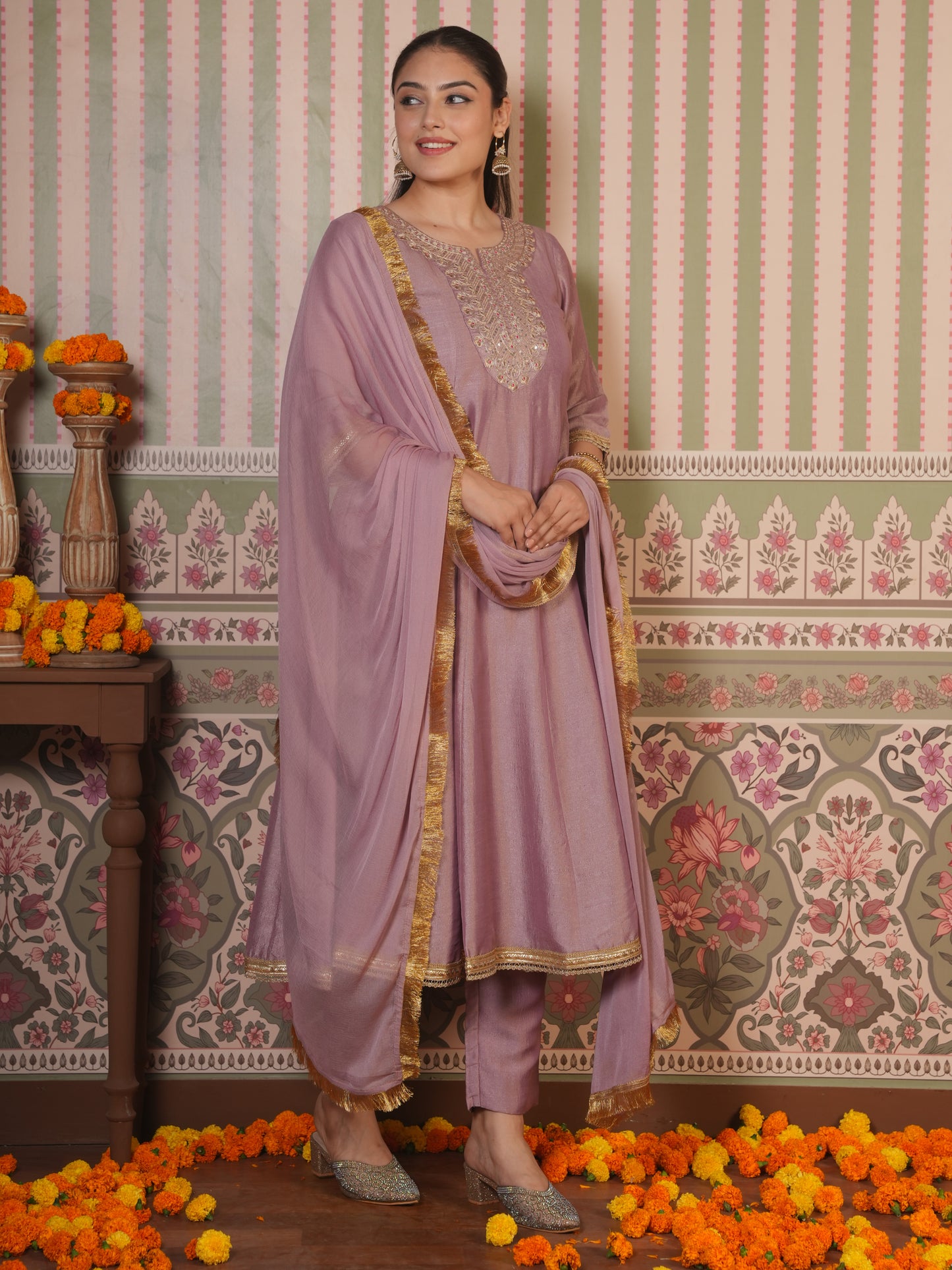 Blended Silk Solid Onion Pink Dupatta