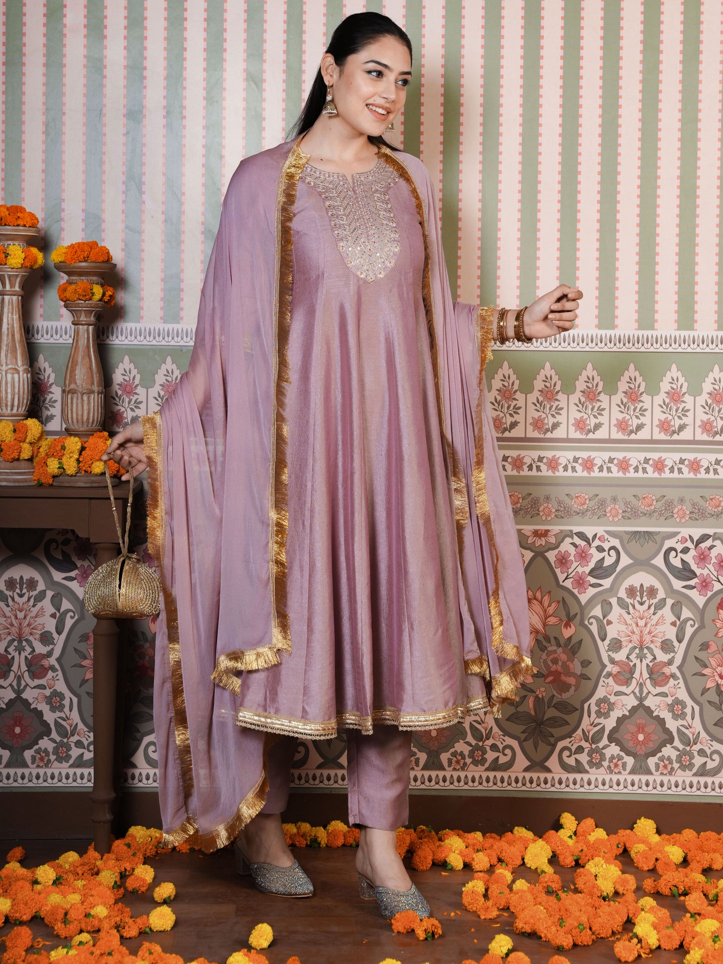 Blended Silk Solid Onion Pink Dupatta