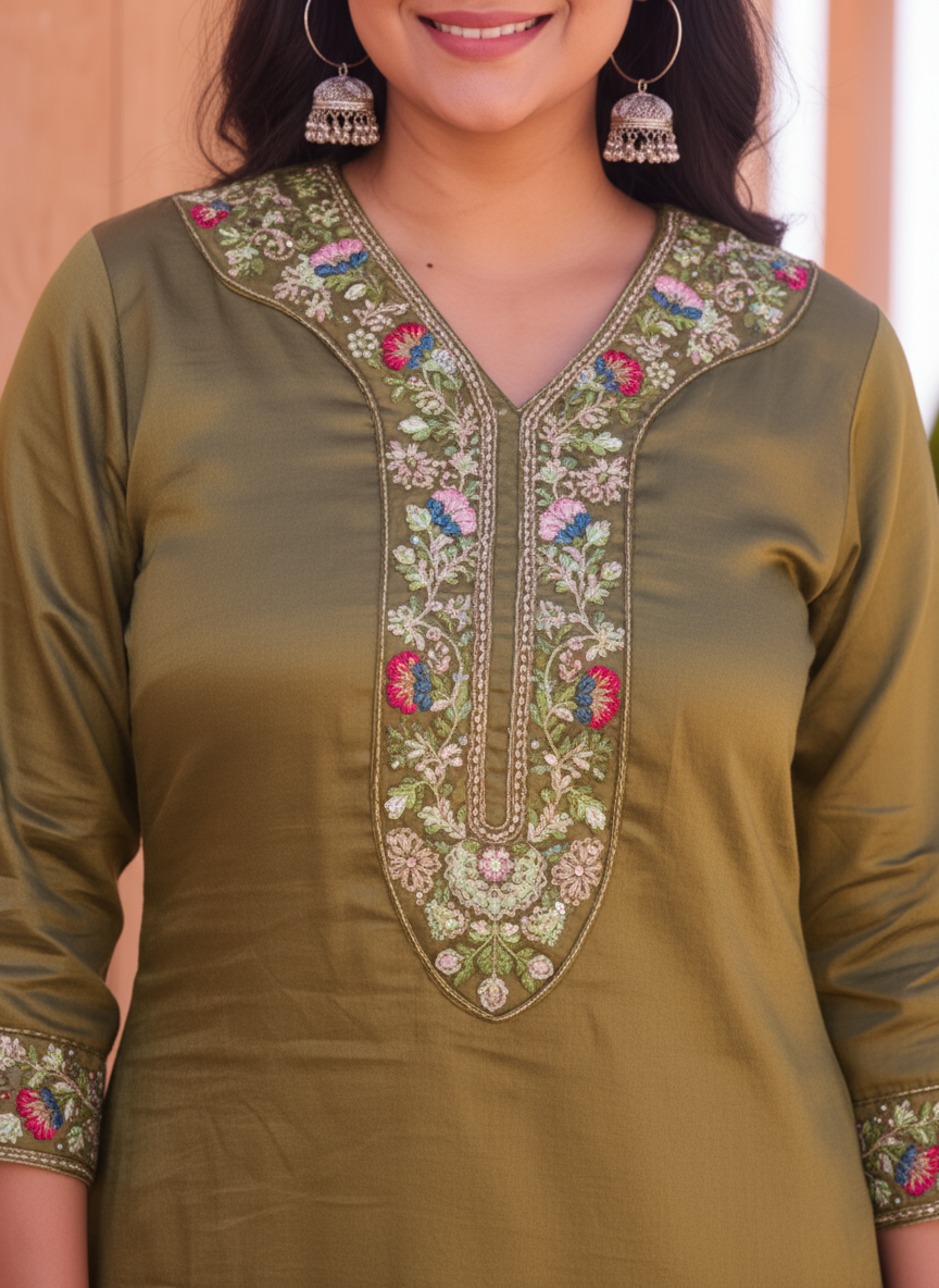 Embroidered Organza Solid Gold Kurta