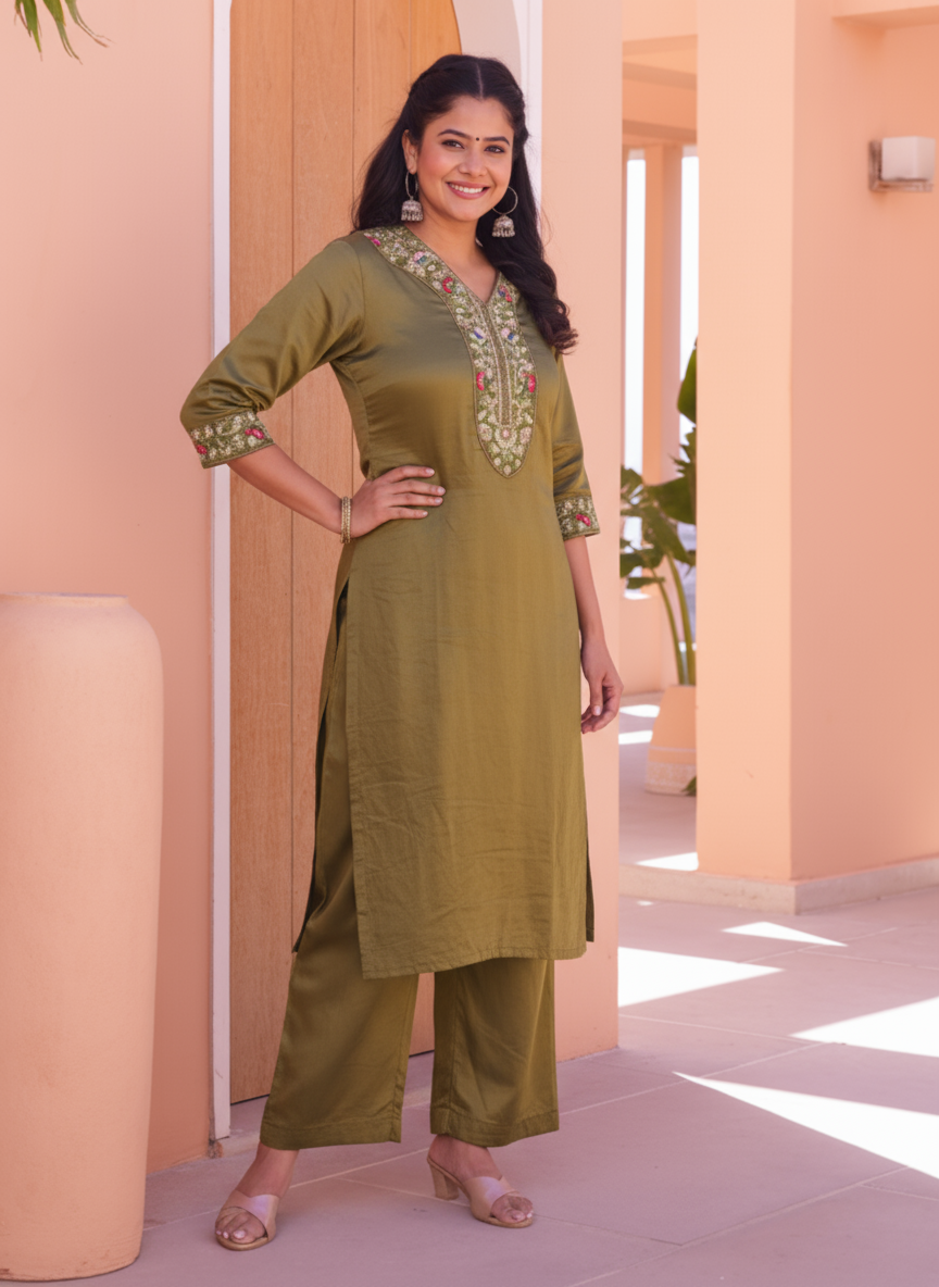 Embroidered Organza Solid Gold Kurta