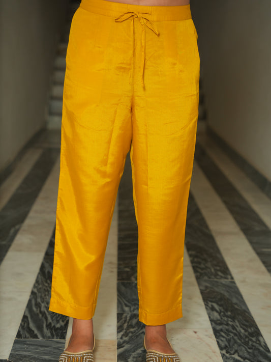 Blended Silk Solid Mustard Trousers