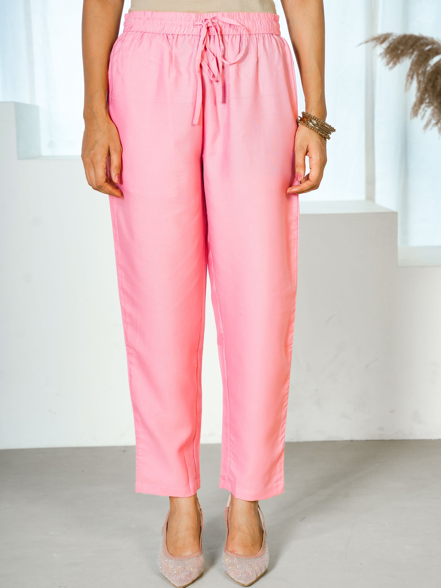 Crepe Solid Pink Trousers