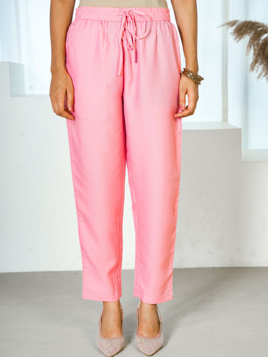Crepe Solid Pink Trousers