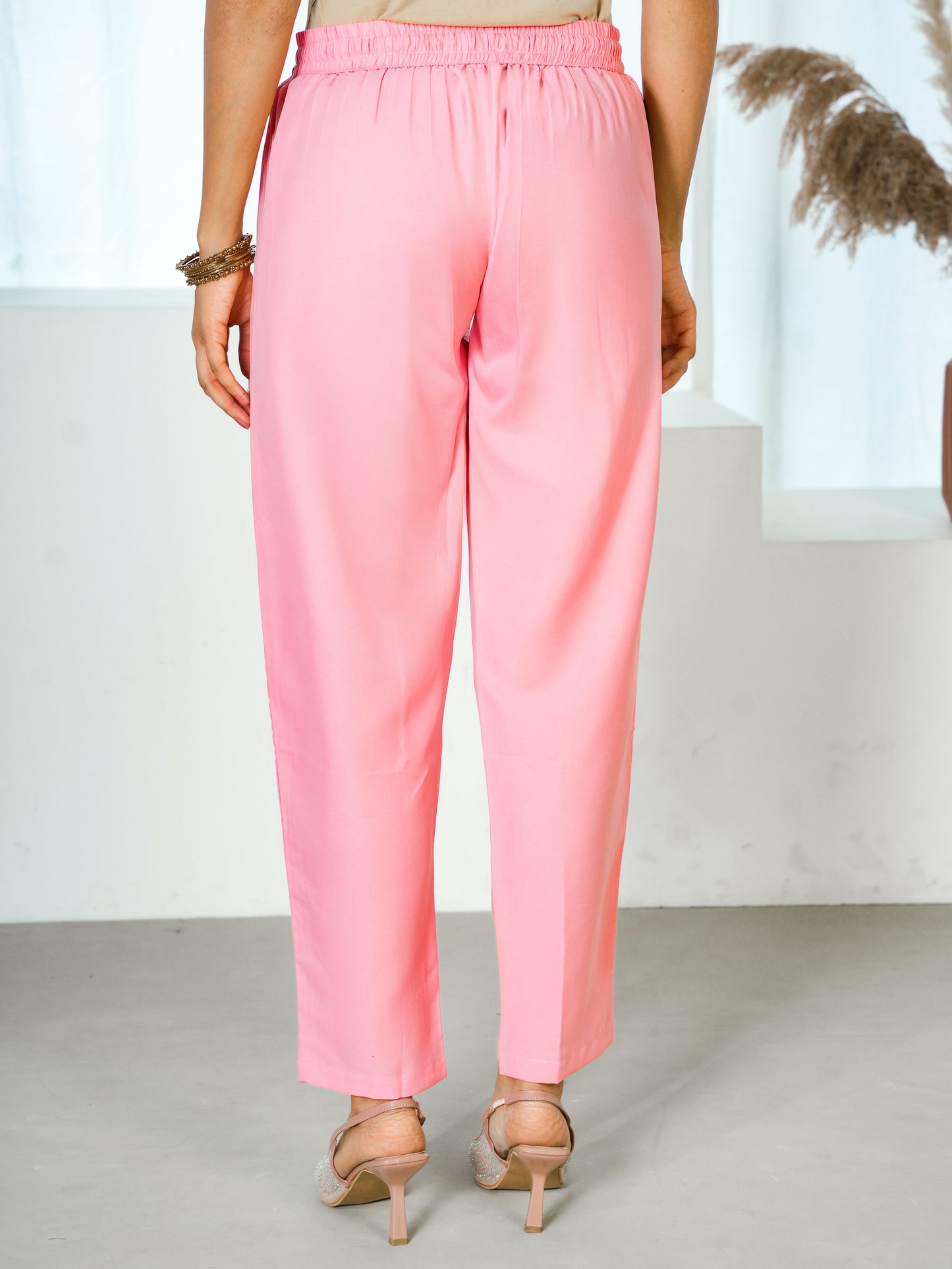 Crepe Solid Pink Trousers