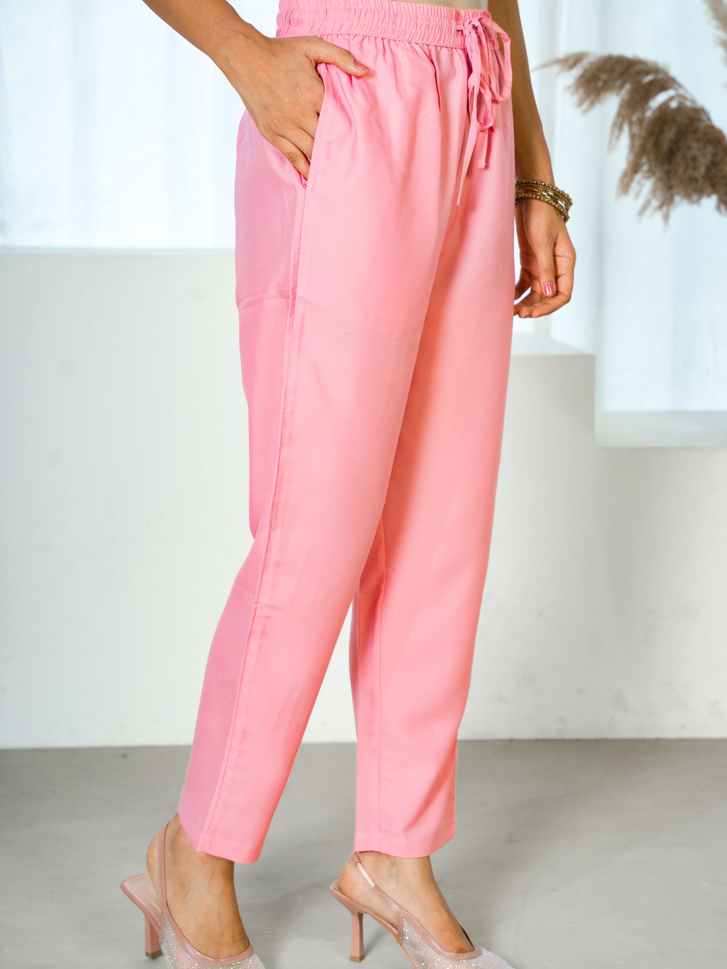 Embroidered Silk Jacquard Pink Kurta