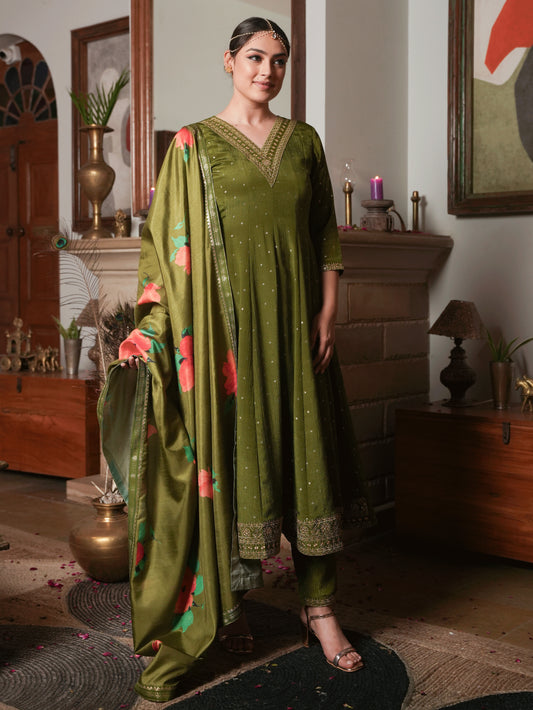 Poly Silk Floral Lime Green Dupatta