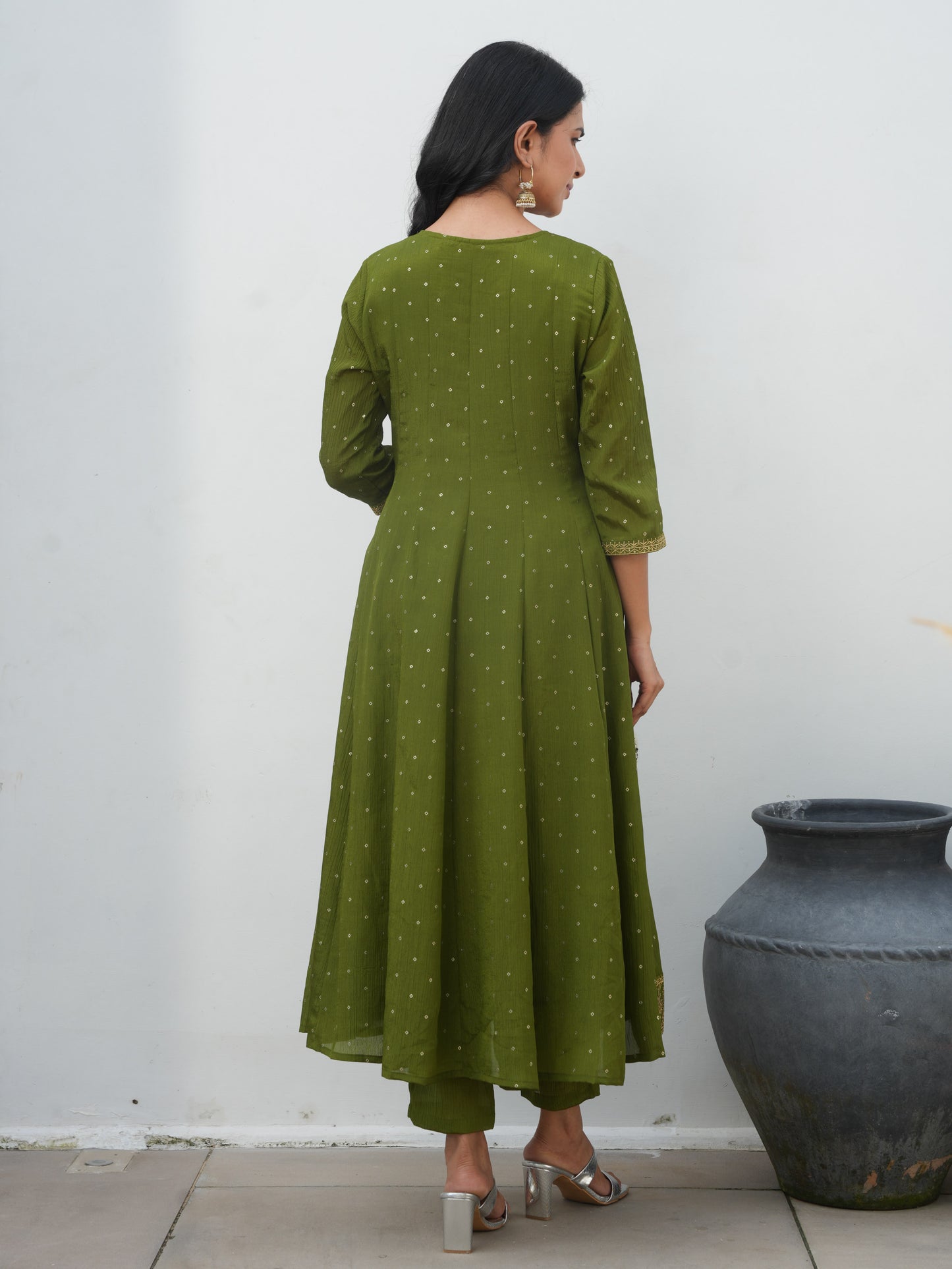 Embroidered Roman Silk Solid Anarkali Lime Green Kurta