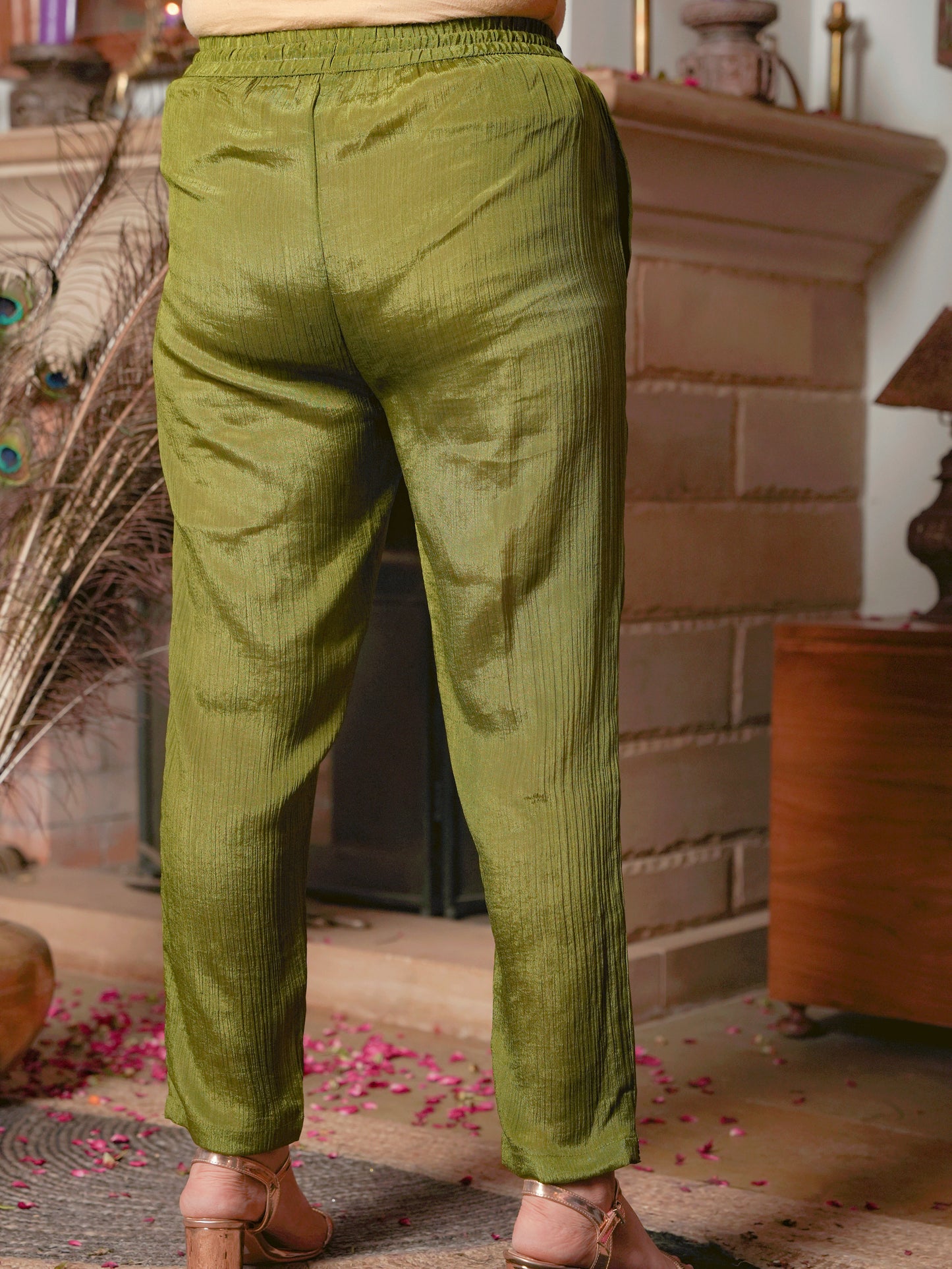 Embroidered Roman Silk Solid Anarkali Lime Green Kurta