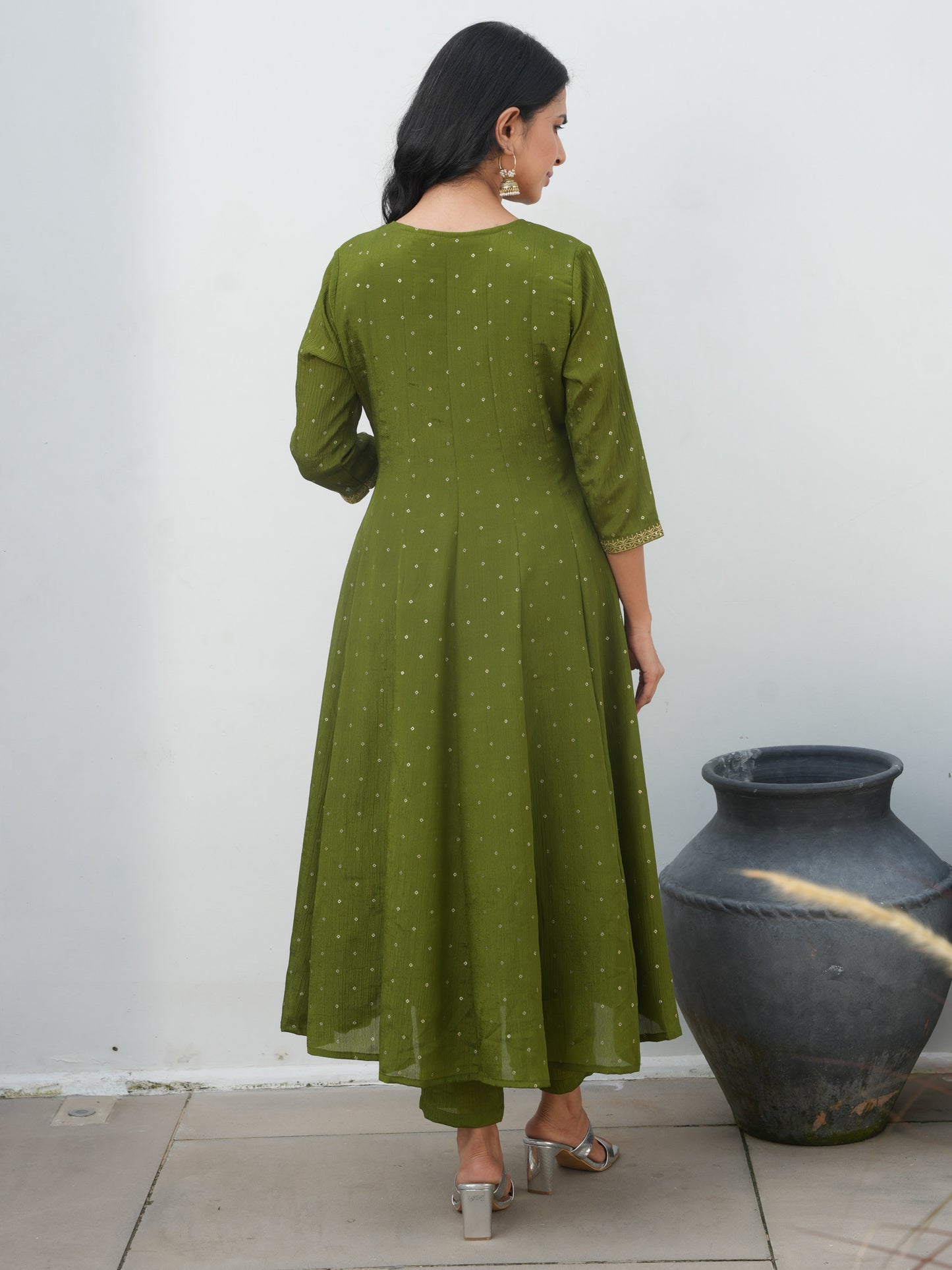 Embroidered Roman Silk Solid Anarkali Lime Green Kurta