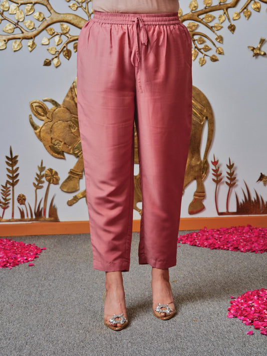 Chiffon Solid Dusty Pink Trousers