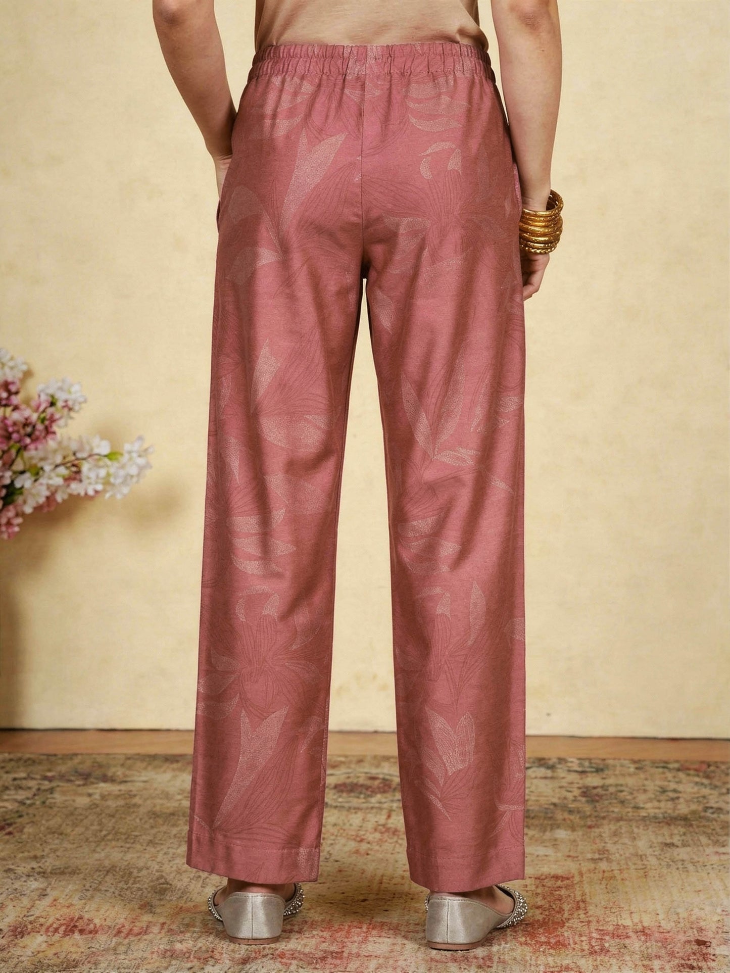 Chanderi Solid Dusty Pink Straight Trousers